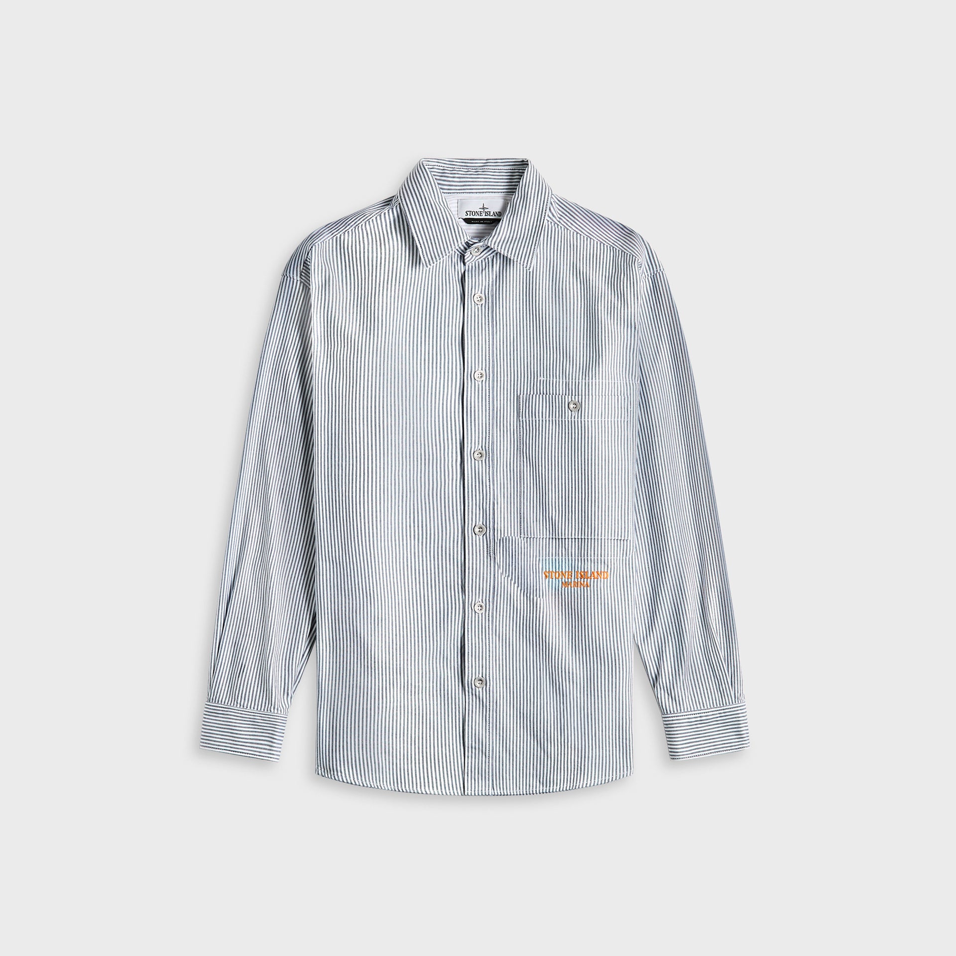 Stone Island Striped Oxford Cotton Marina Shirt - Blue Marine