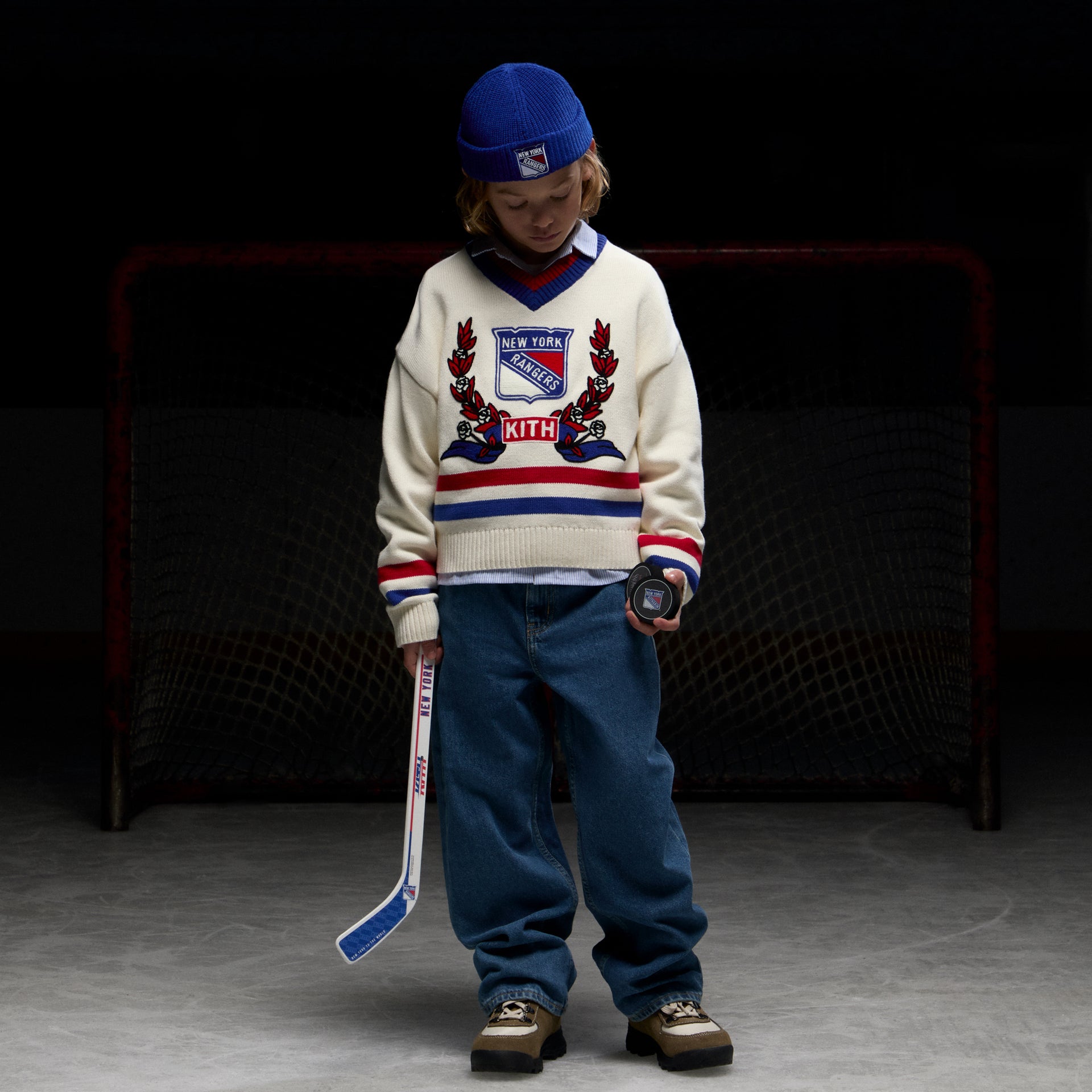 Kith Kids for the New York Rangers V-Neck Lewis Sweater - Sandrift