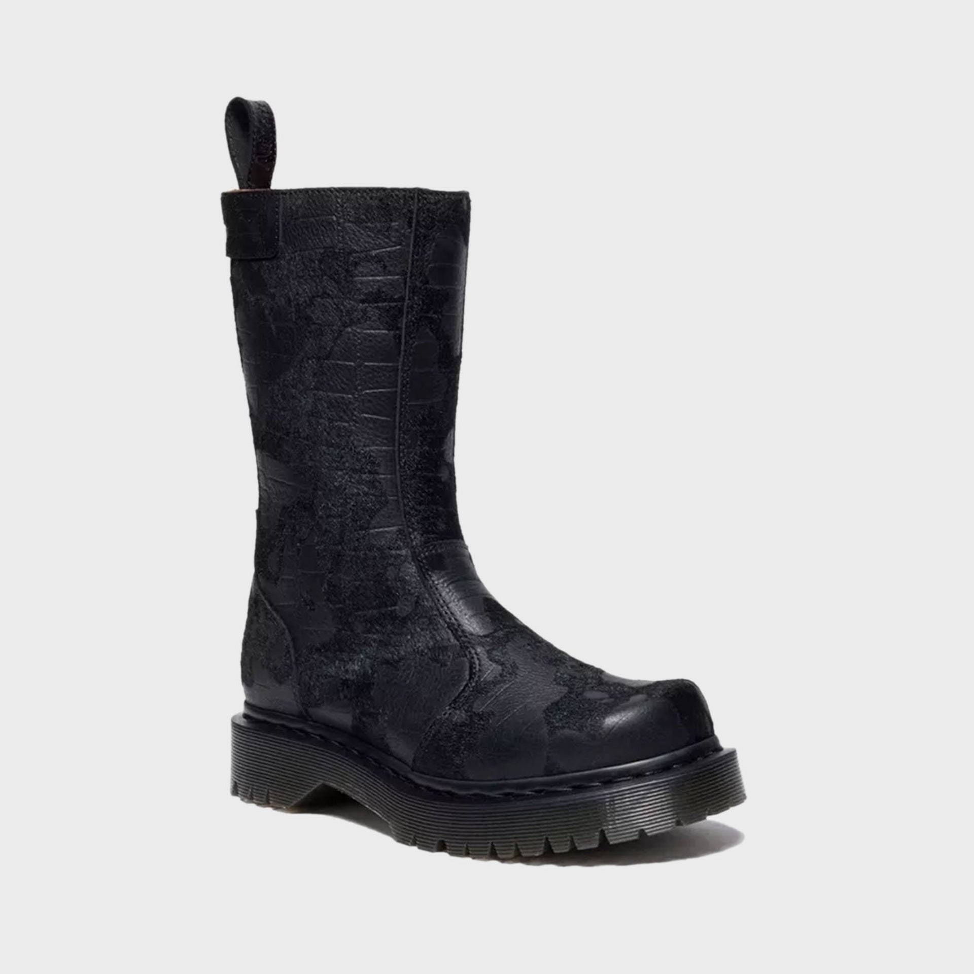 Dr. Martens Rejena Hair On Croc Emboss Leather Boots - Black