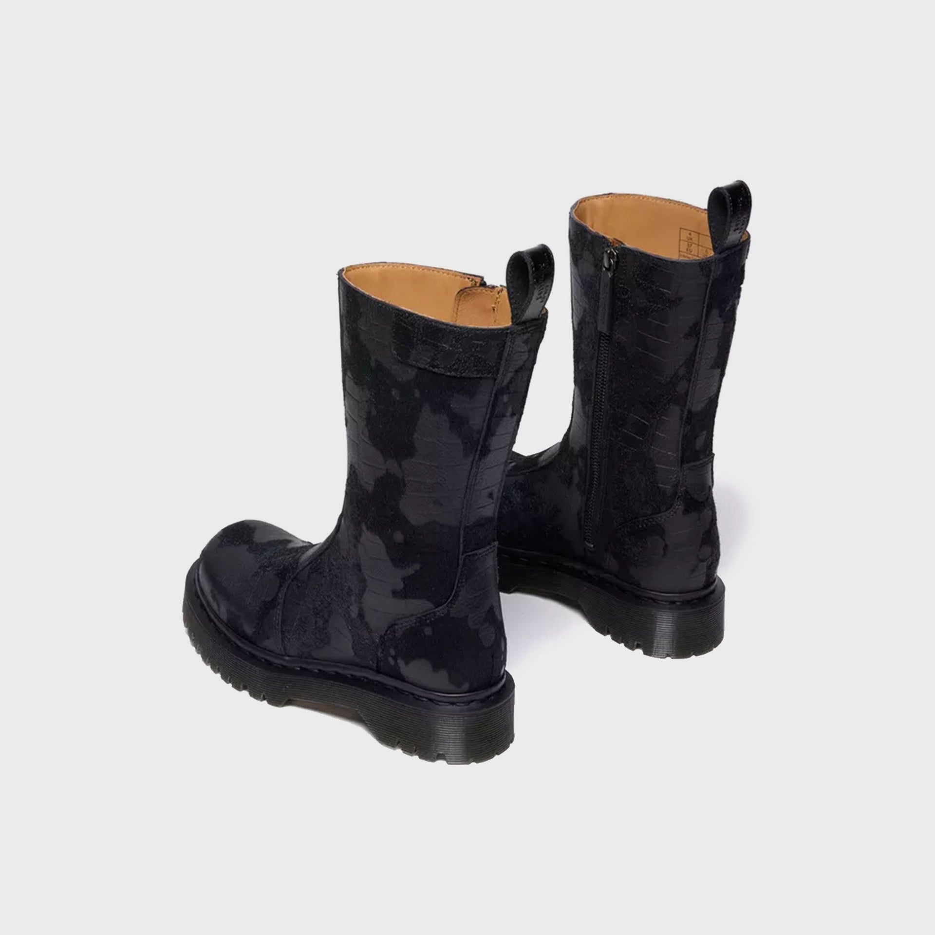 Dr. Martens Rejena Hair On Croc Emboss Leather Boots - Black