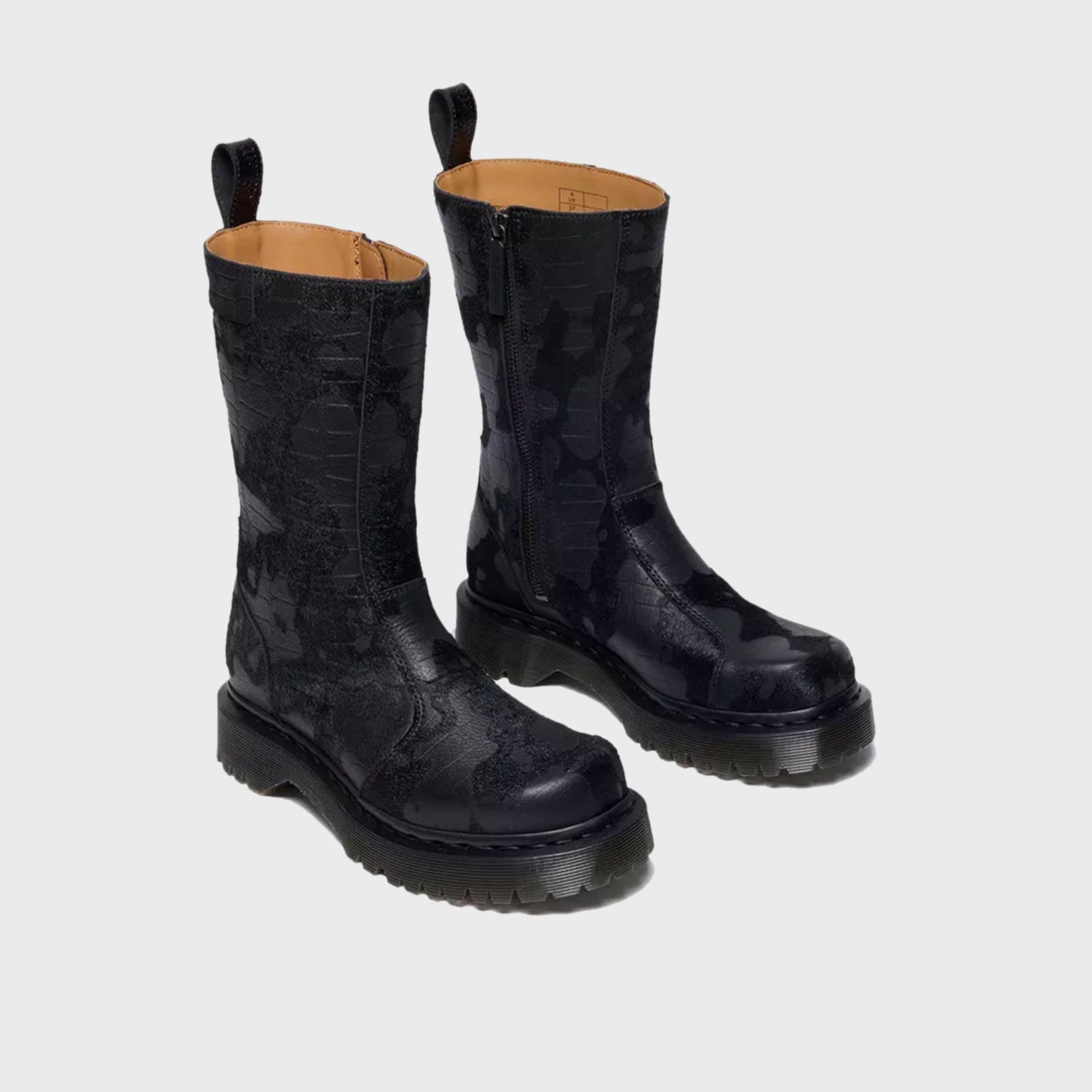 Dr. Martens Rejena Hair On Croc Emboss Leather Boots - Black