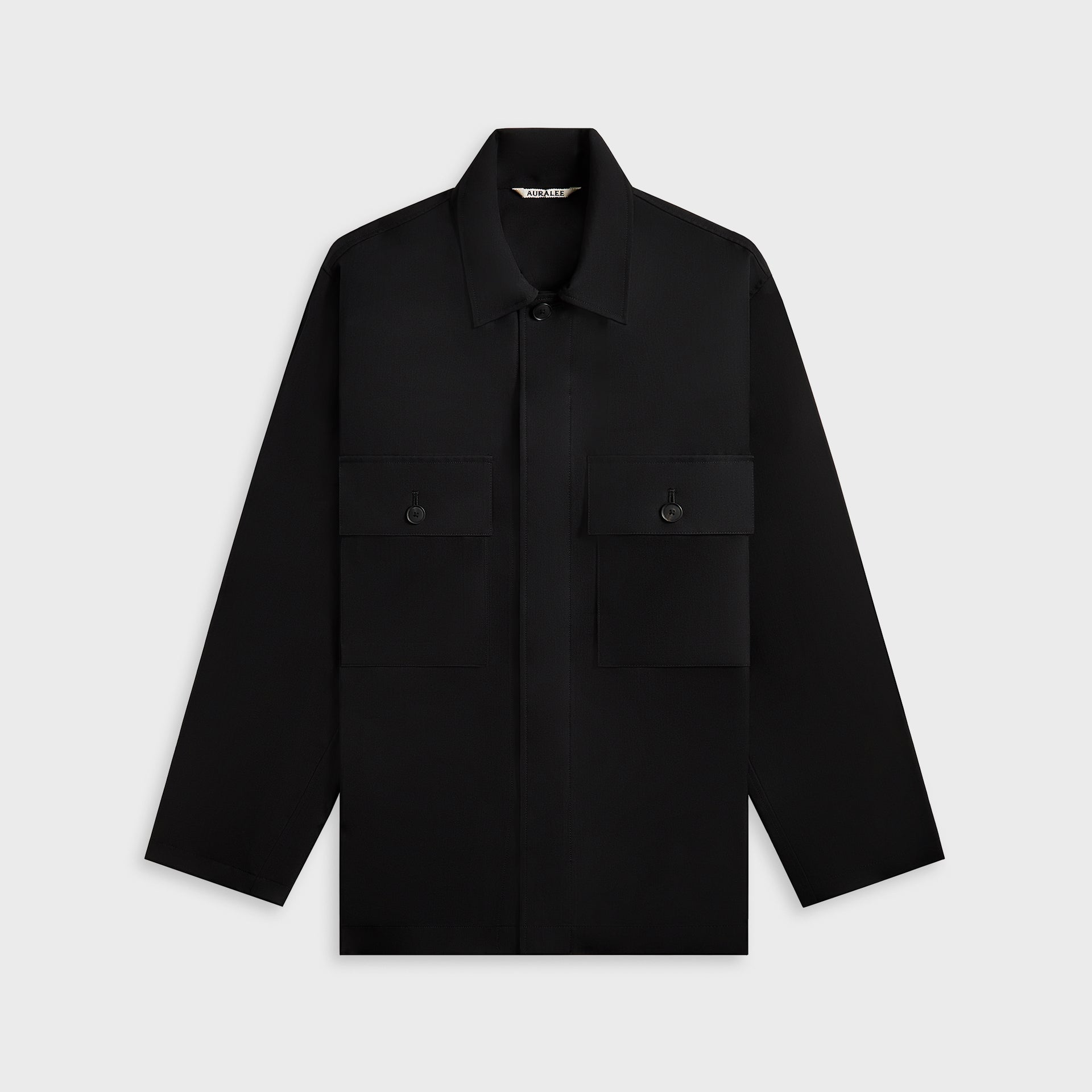 Auralee Wool Herringbone Over Shirt - Black