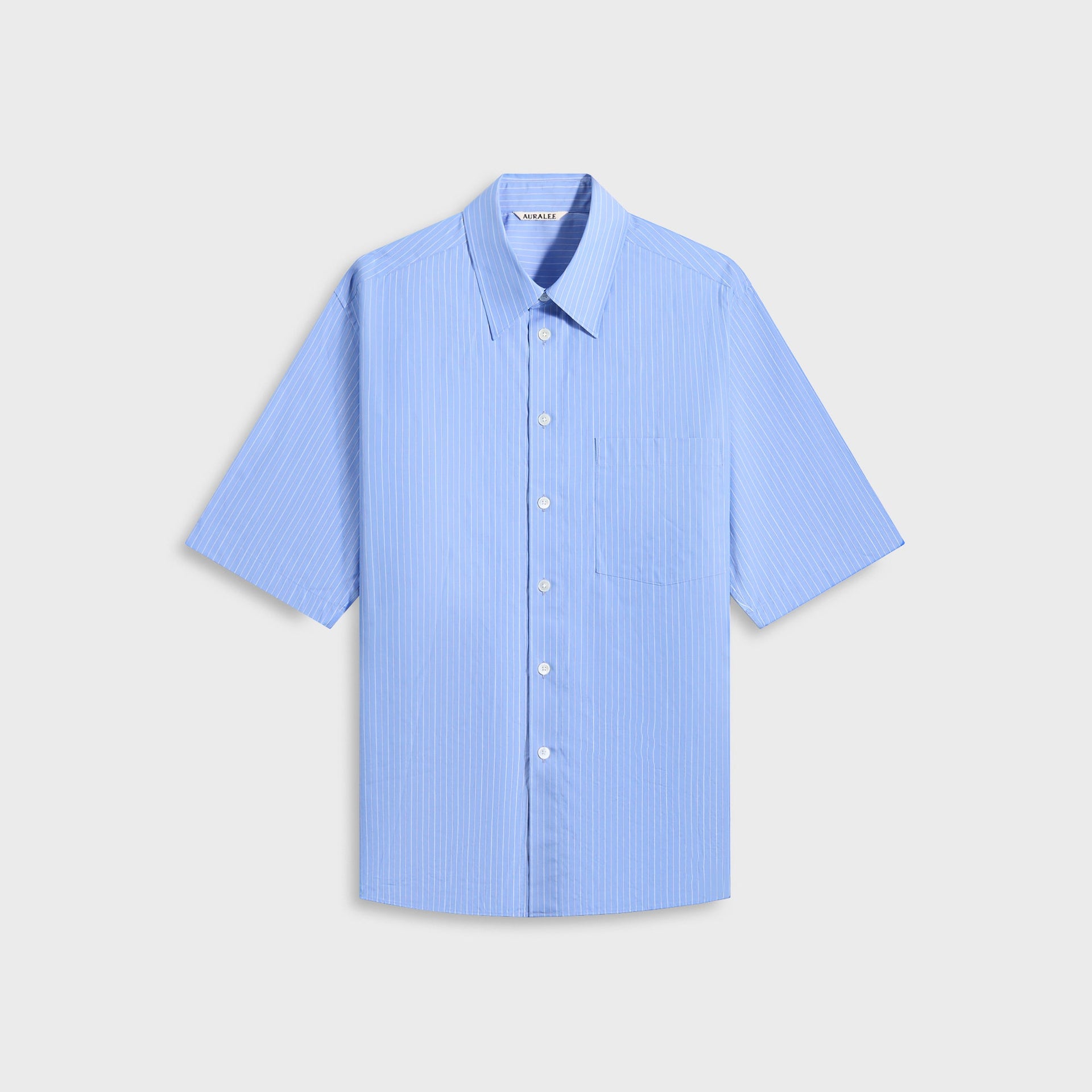 Auralee Suvin High Count Cloth Stripe Half Sleeved Shirt in Blue Stripes