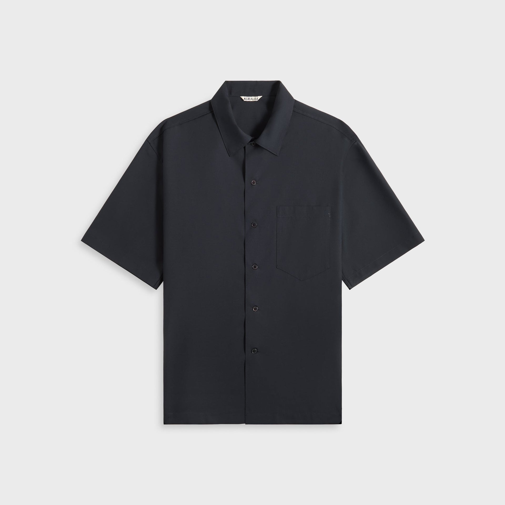 Auralee Super Fine Tropical Wool Open Collar Half Sleeved in Navy