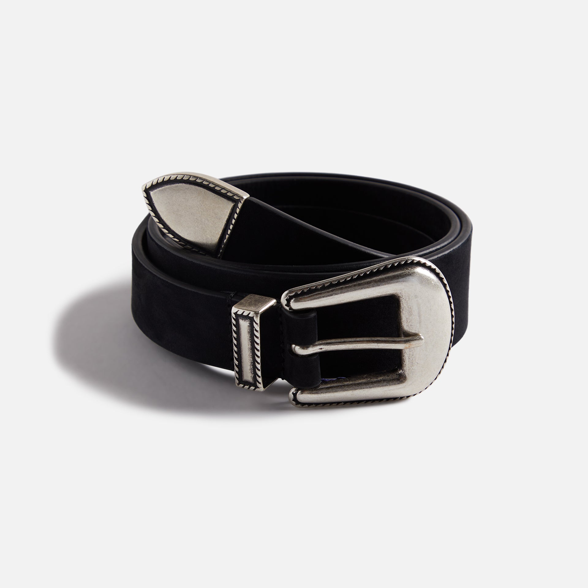 Anderson's Narrowing Detail Western Nubuck Leather Belt - Black