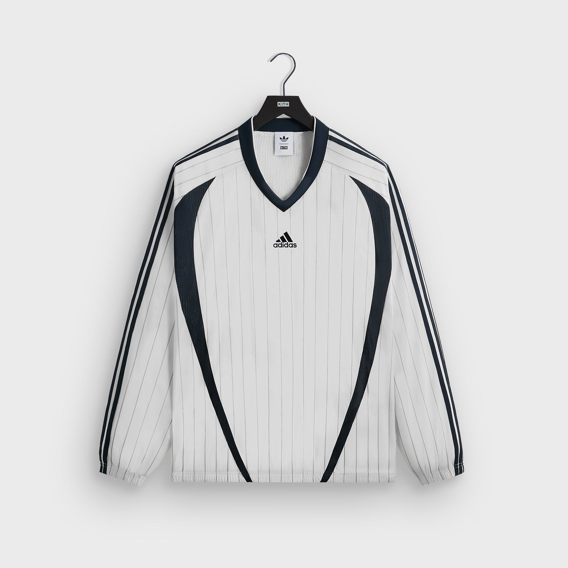 Kith for adidas Football Pinstripe Long Sleeve V-Neck - White