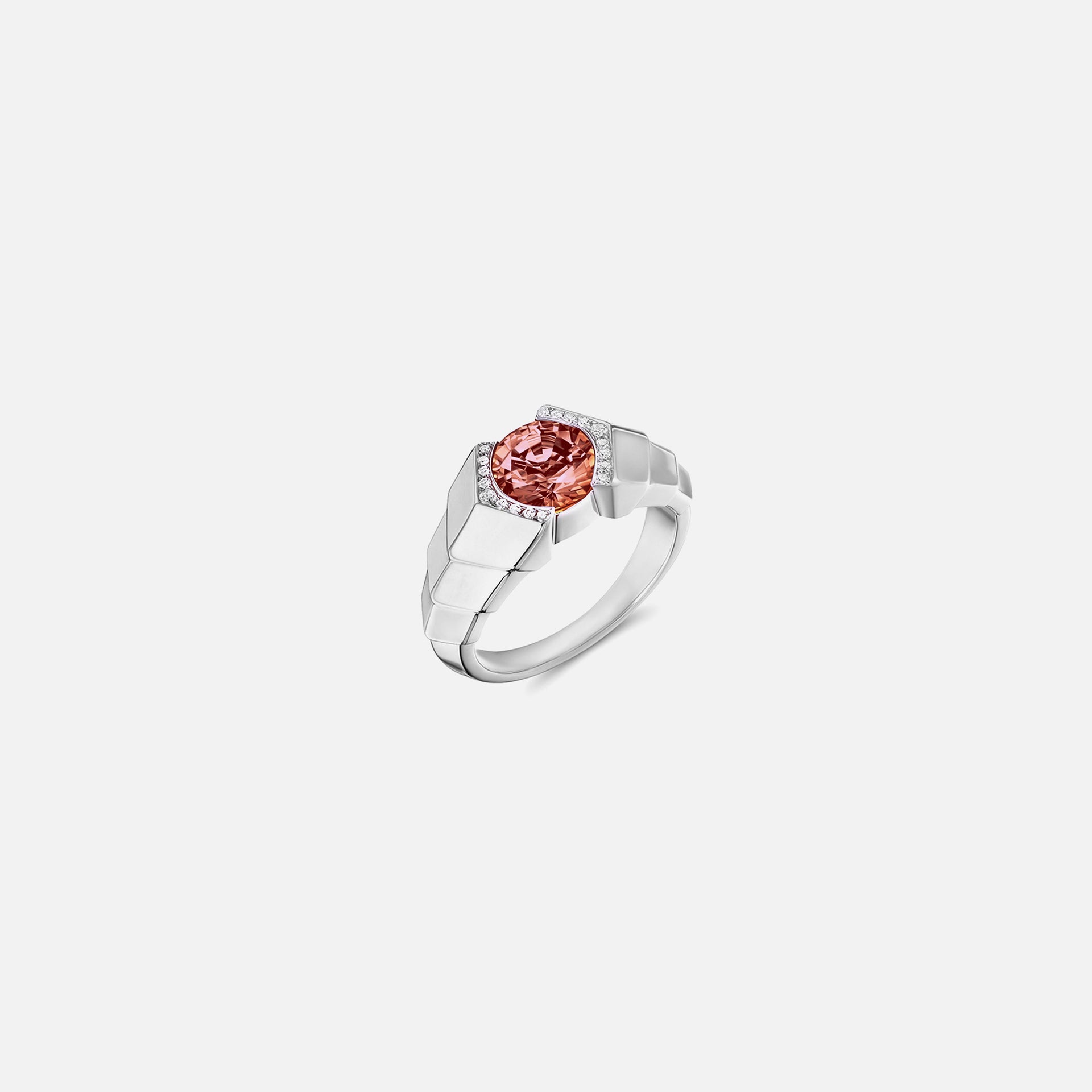 VL Cepher Arris Ring in Sterling Silver with Malaya Garnet and Diamond Halo - Silver / Malaya