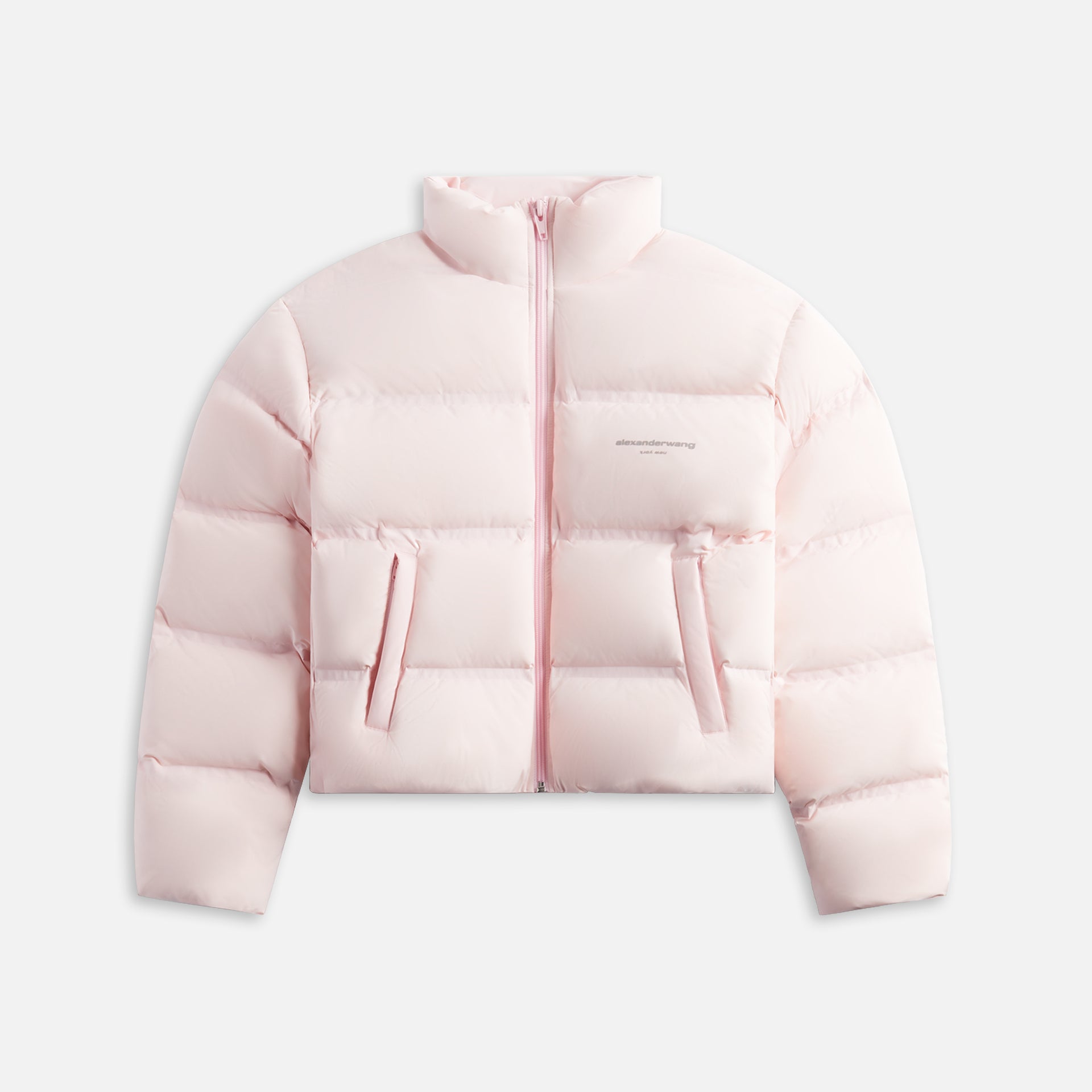 Alexander Wang Jacquard Channel Cropped Puffer with Reflective Logo in Light Pink