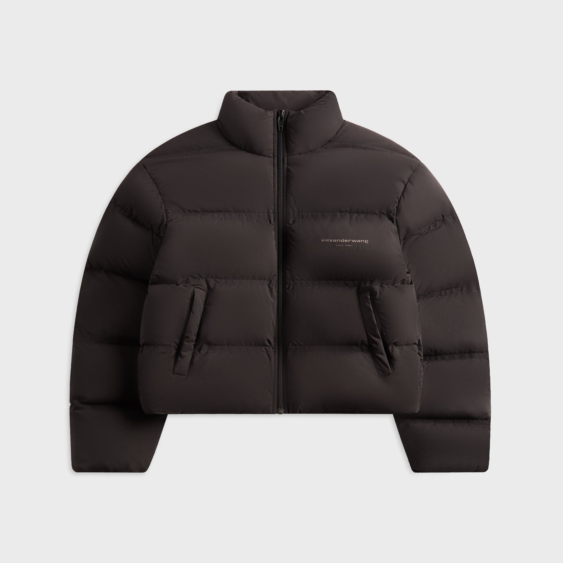 Alexander Wang Jacquard Channel Cropped Puffer with Reflective Logo in Black