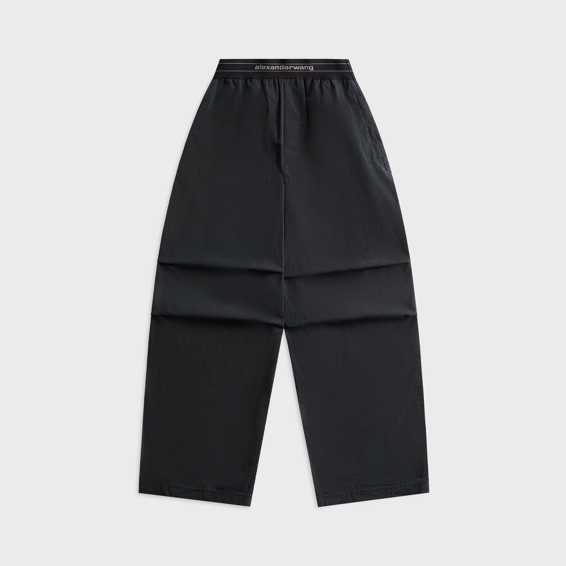 Alexander Wang Mid Rise Pleated Knee Pant with Elastic Logo in Black