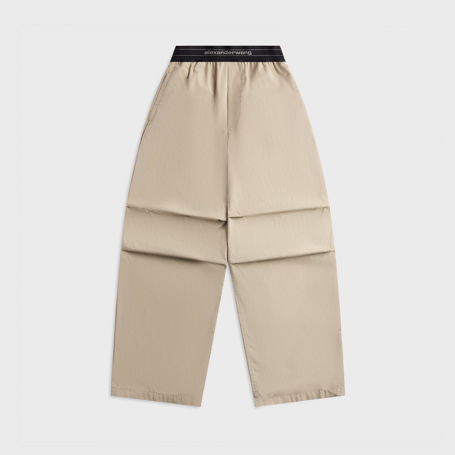 Alexander Wang Mid Rise Pleated Knee Pant with Elastic Logo in Stone