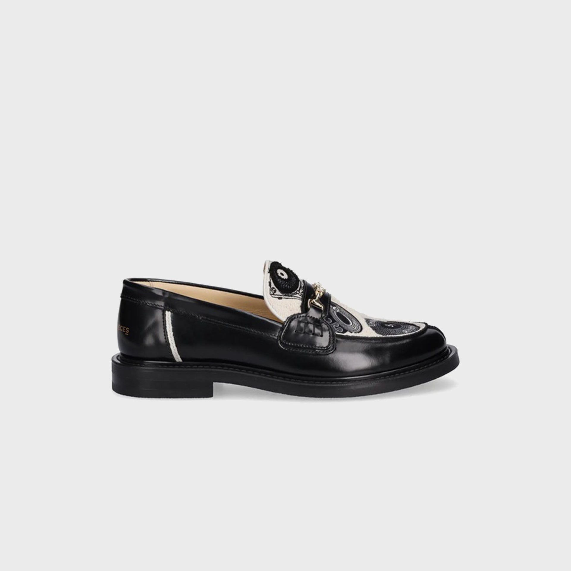 Filling Pieces Vinyl Embroidered Leather Loafers - Black