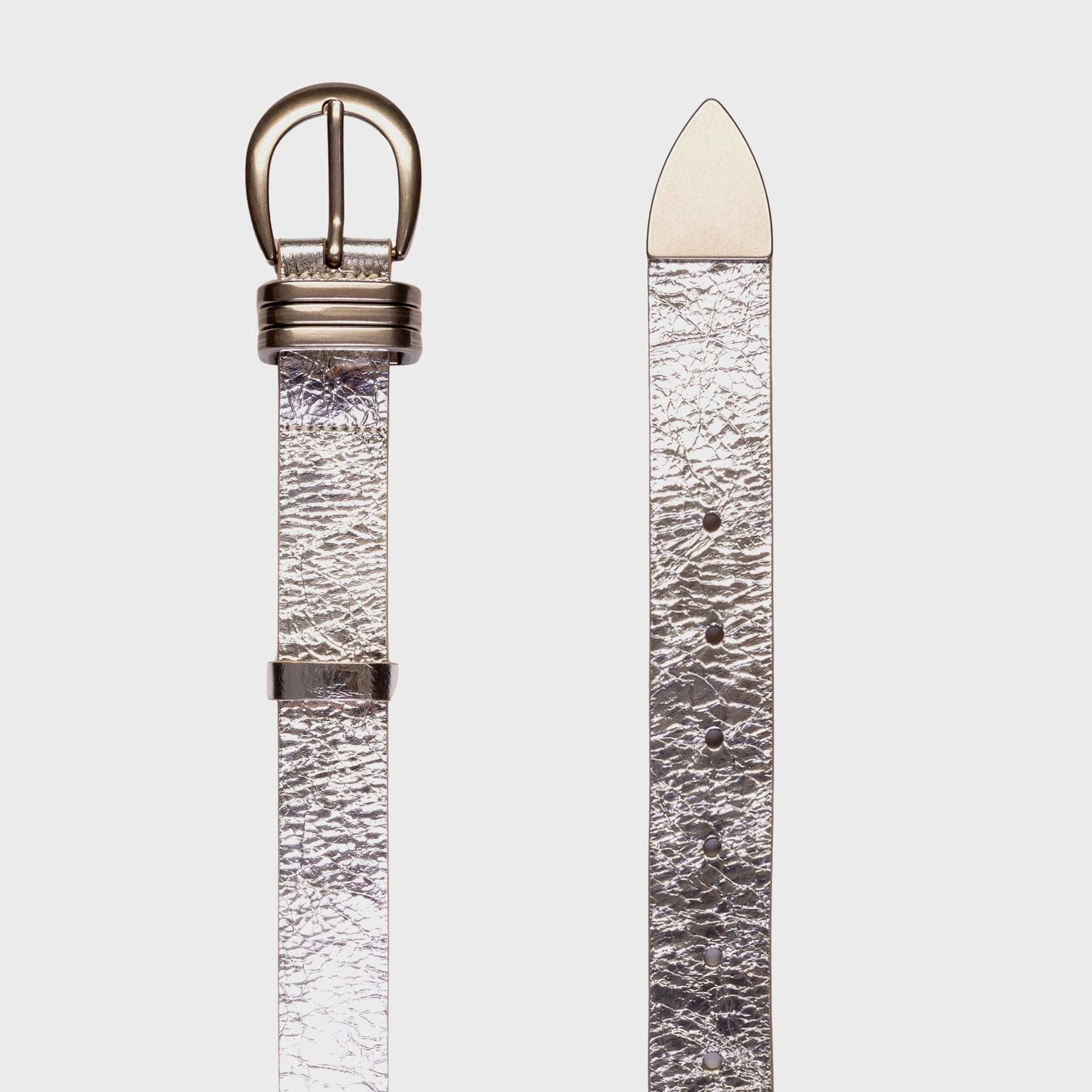 Black Suede Studio Ring Belt - Silver Crinkled Leather