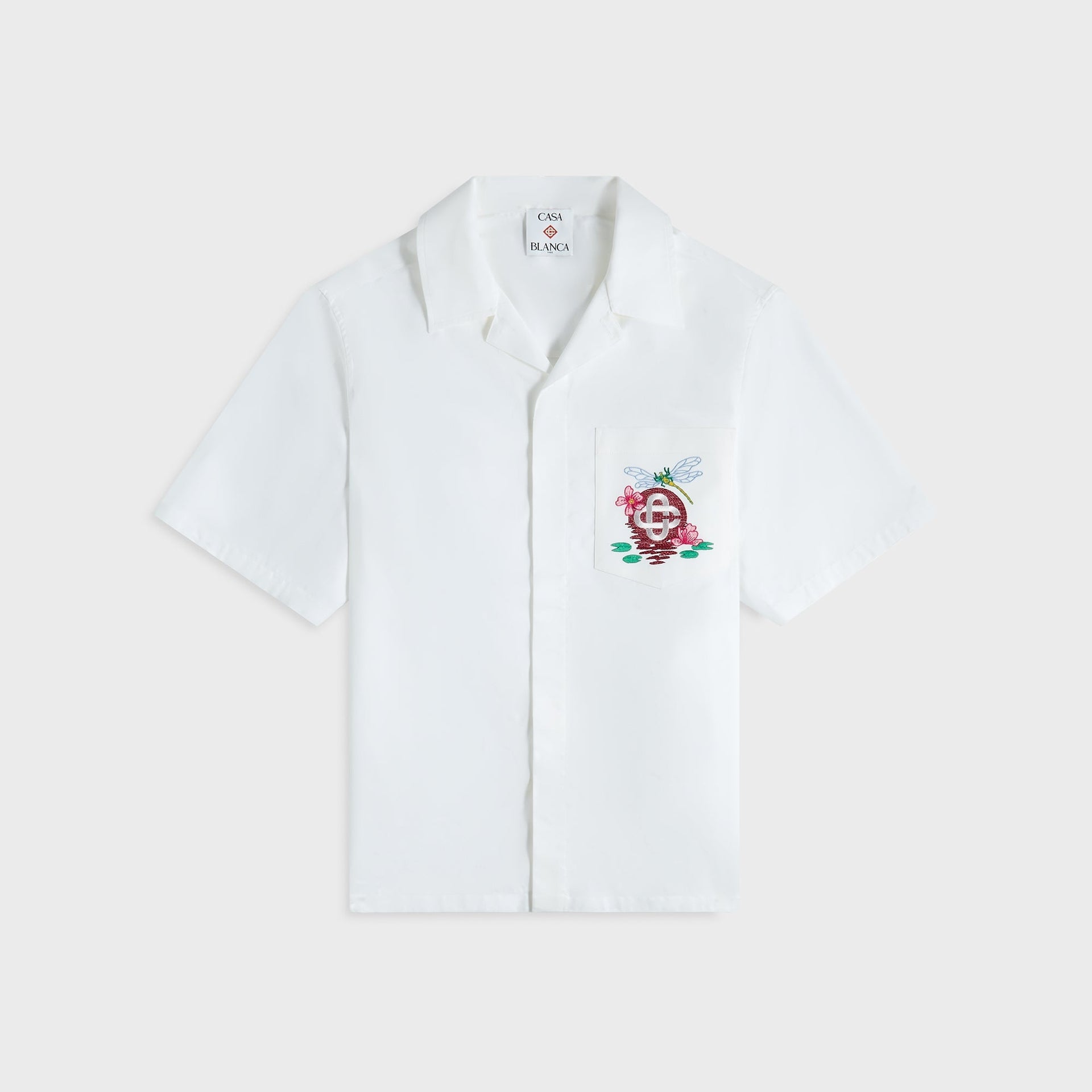 Casablanca Embroidered Monogram Short Sleeve Cuban Collar Shirt - White