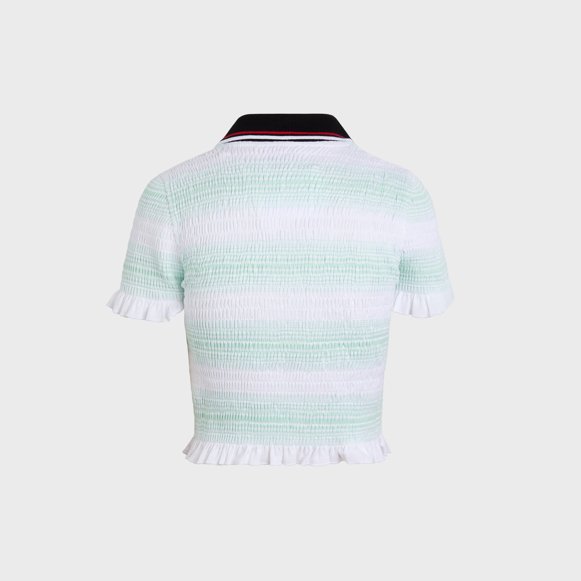 Casablanca Stripe Shirred Polo Top in Jersey Mint