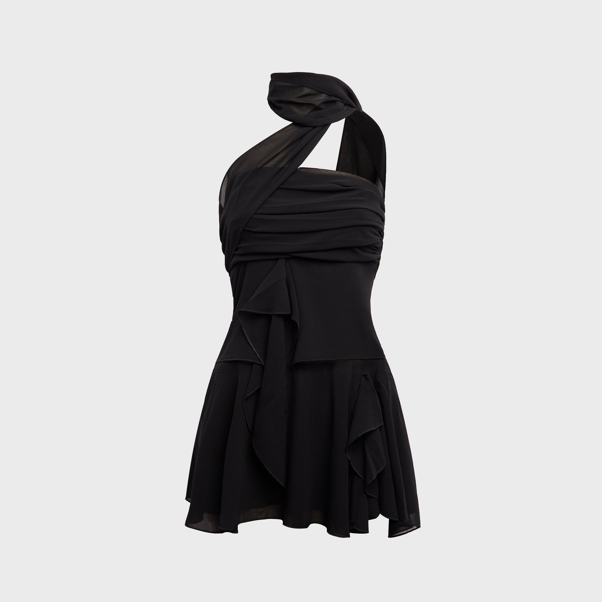 GUIZIO Chiffon Ruffle Dress - Black