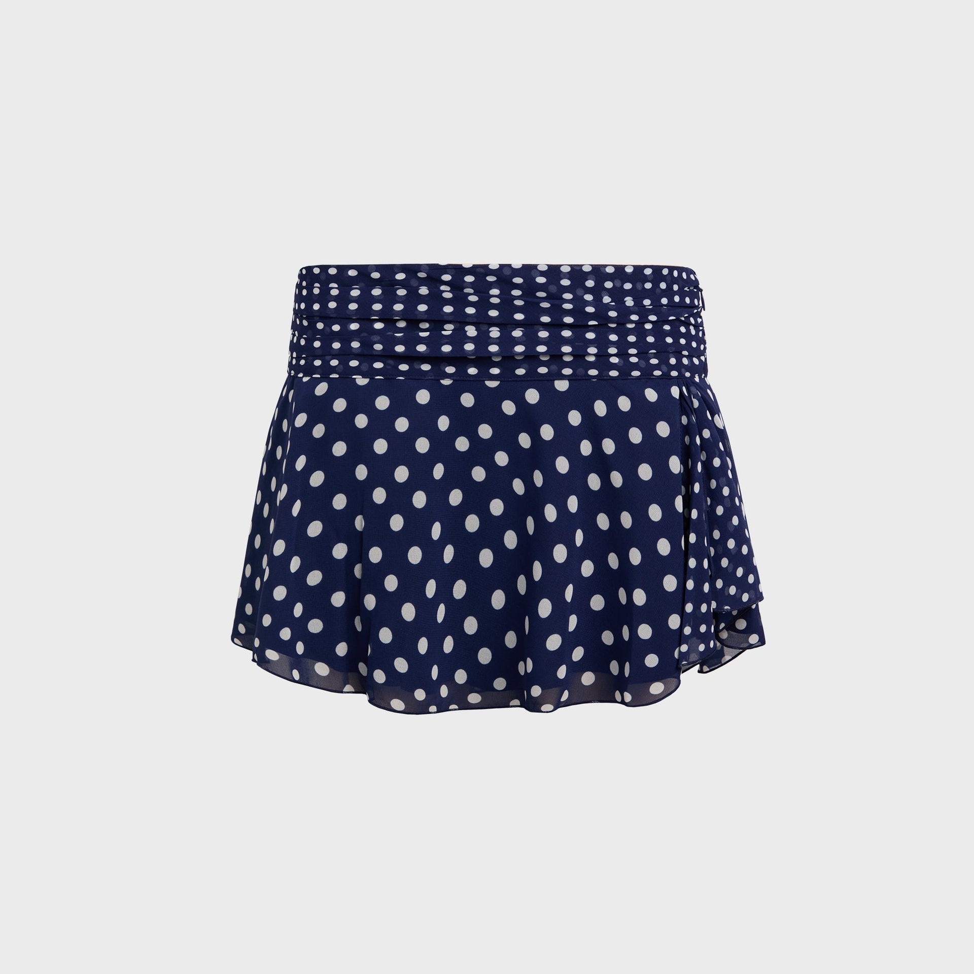 GUIZIO Chiffon Slit Mini Skirt - Navy Polka Dot