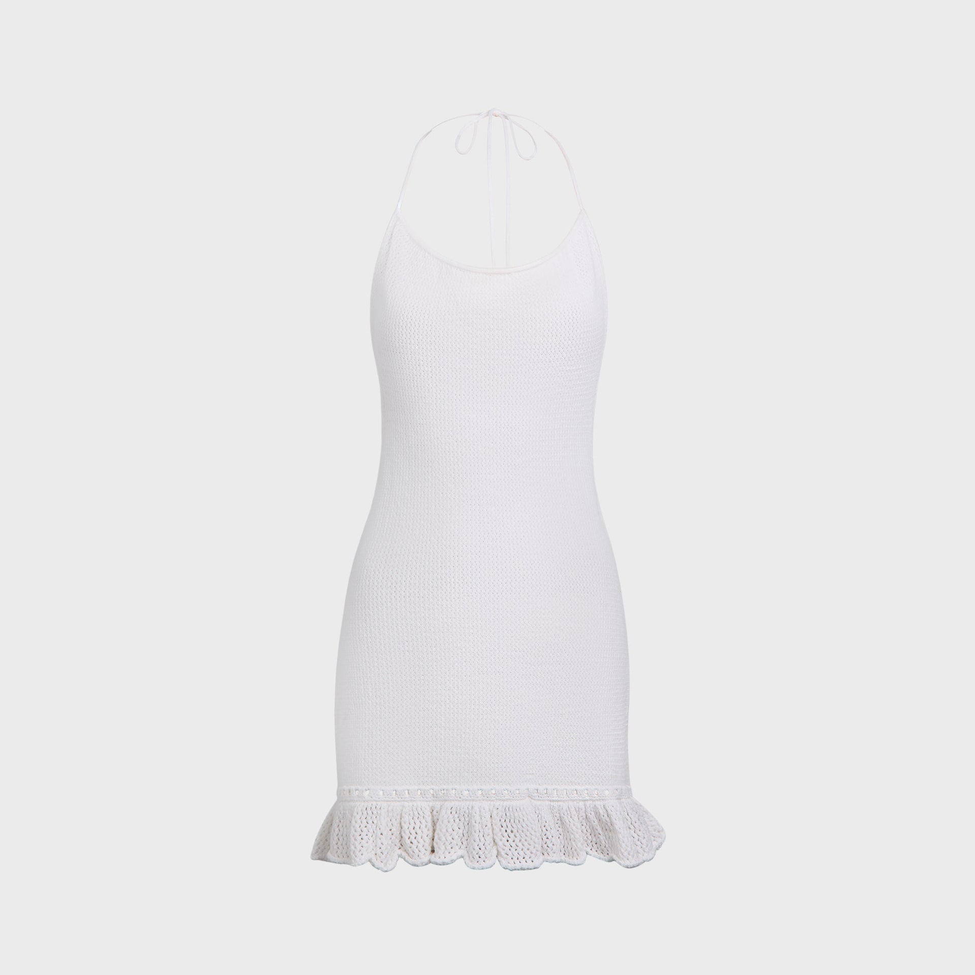 GUIZIO Crochet Halter Mini Dress - White