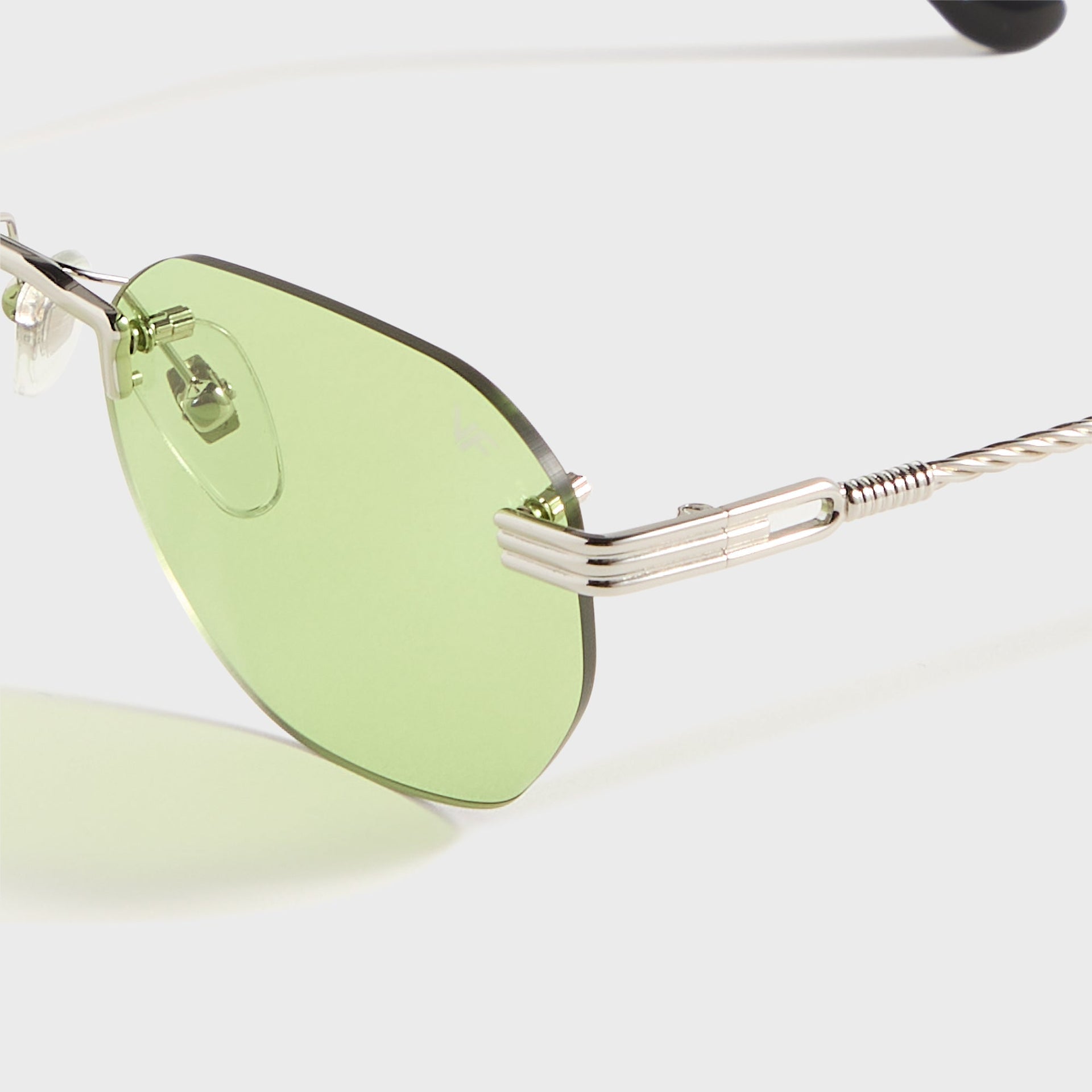 Vintage Frames Detroit Player Rimless Drill Mount 24KT in White Gold / Lime Green