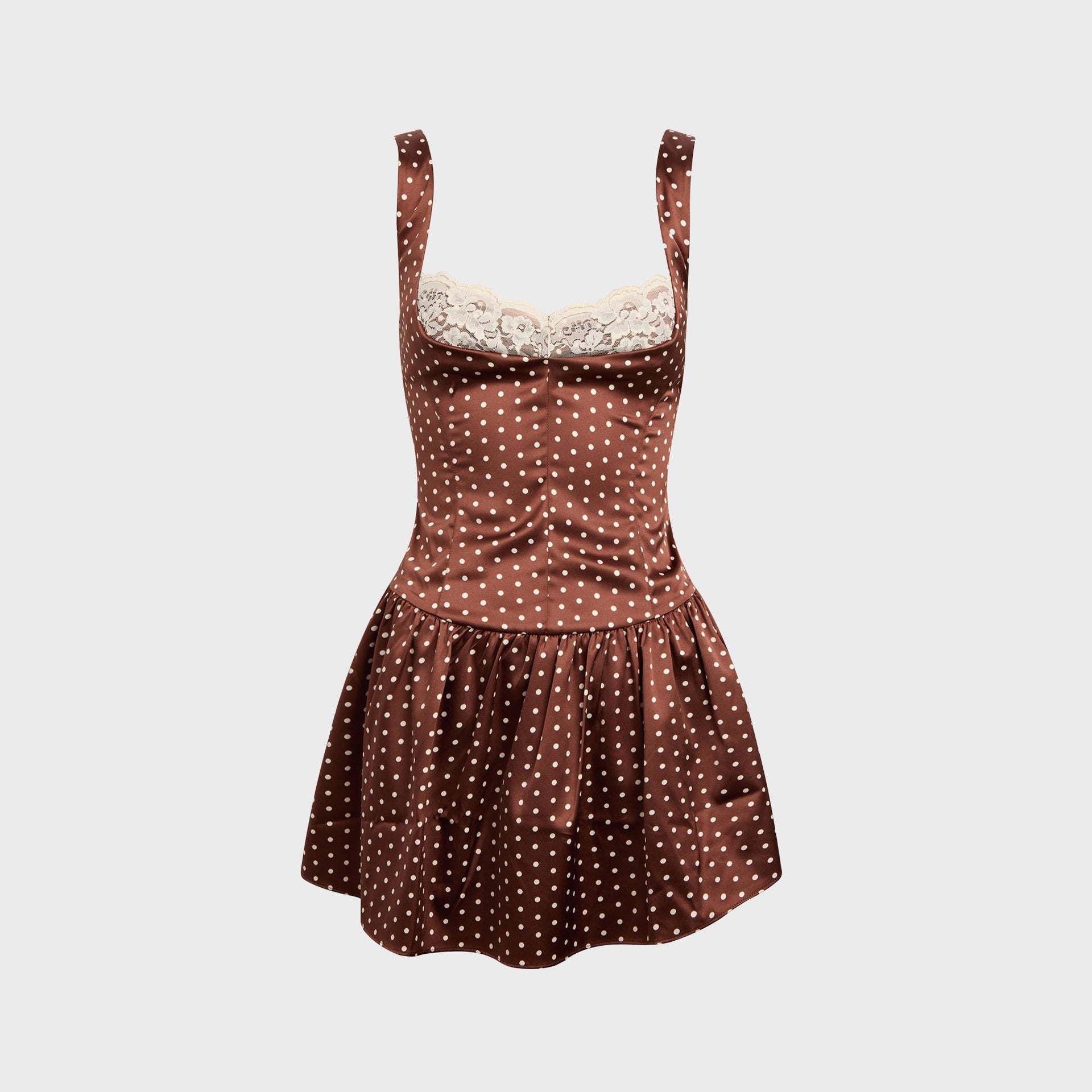 Frankies Bikinis Enchantment Sateen Mini Dress in Chocolate Dot