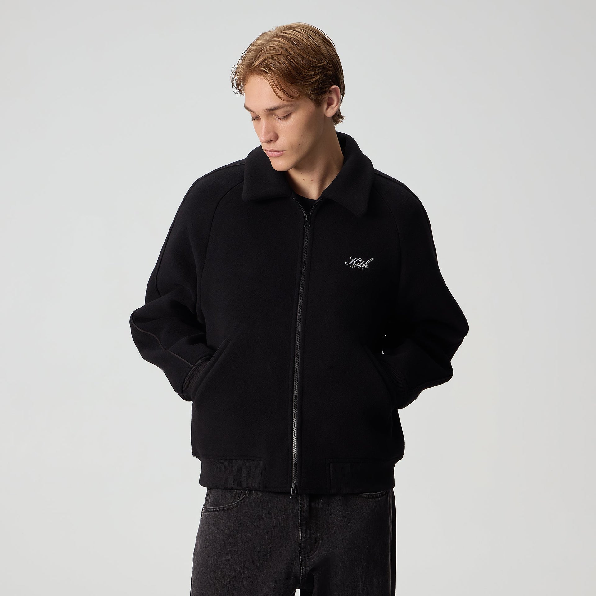 Kith for the New York Yankees Melton Wool Raglan Varsity Jacket - Black