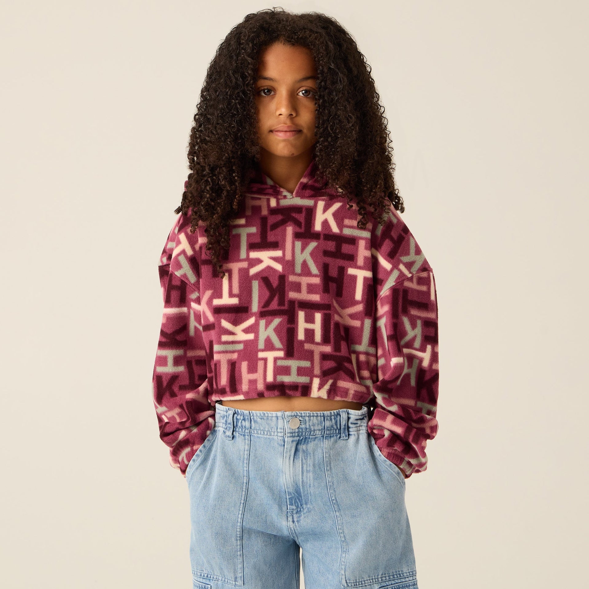 Kith Kids Monogram Polar Fleece Cropped Hoodie - Amaranth