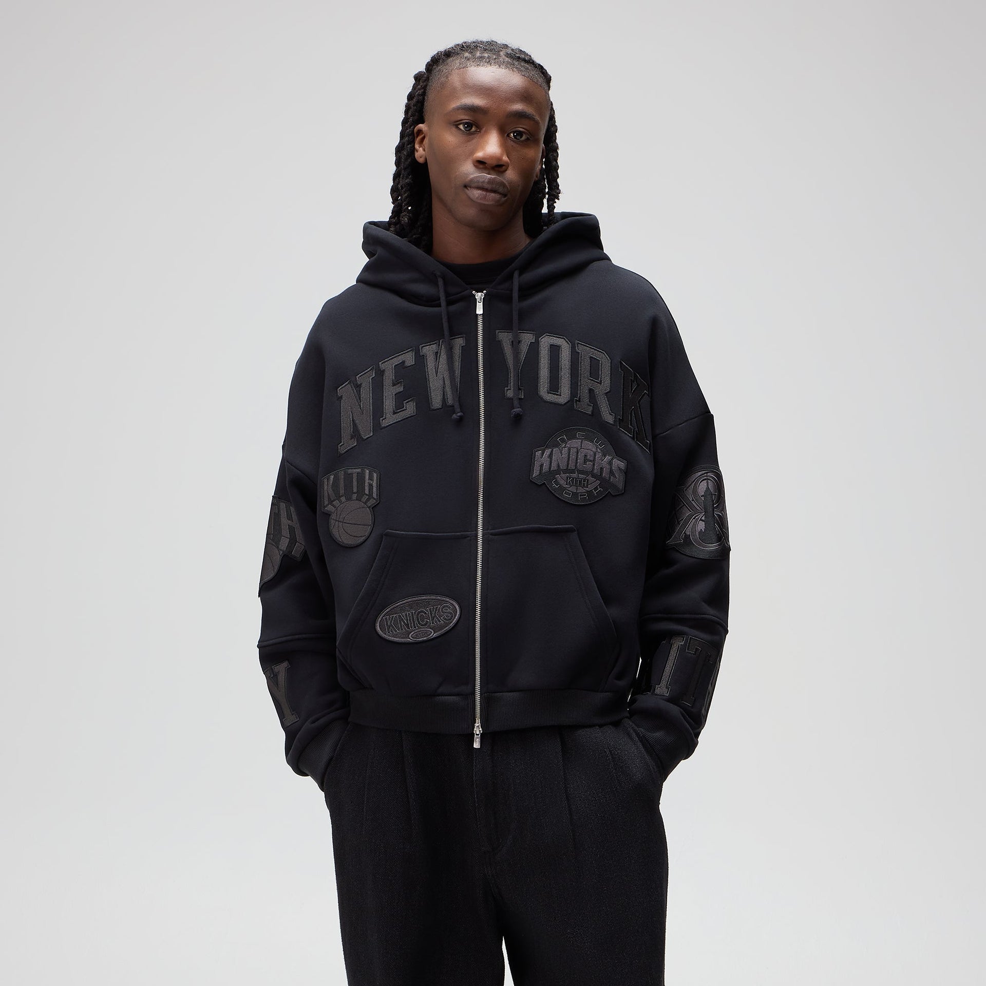 Kith for the New York Knicks Mash Up Cropped Braxton Vintage Hoodie - Black