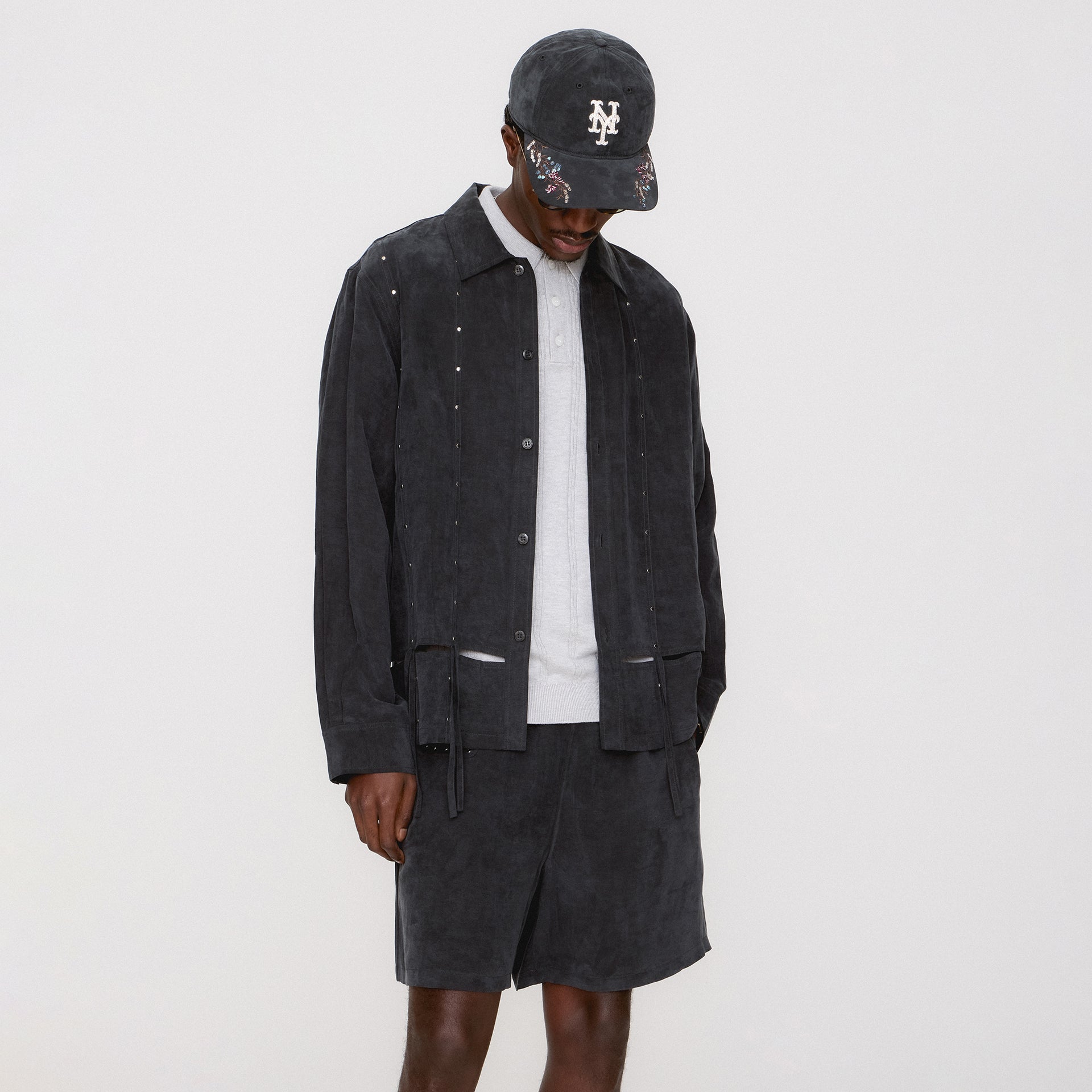 &Kin Ribbon Long Sleeve Boxy Collared Overshirt - Black