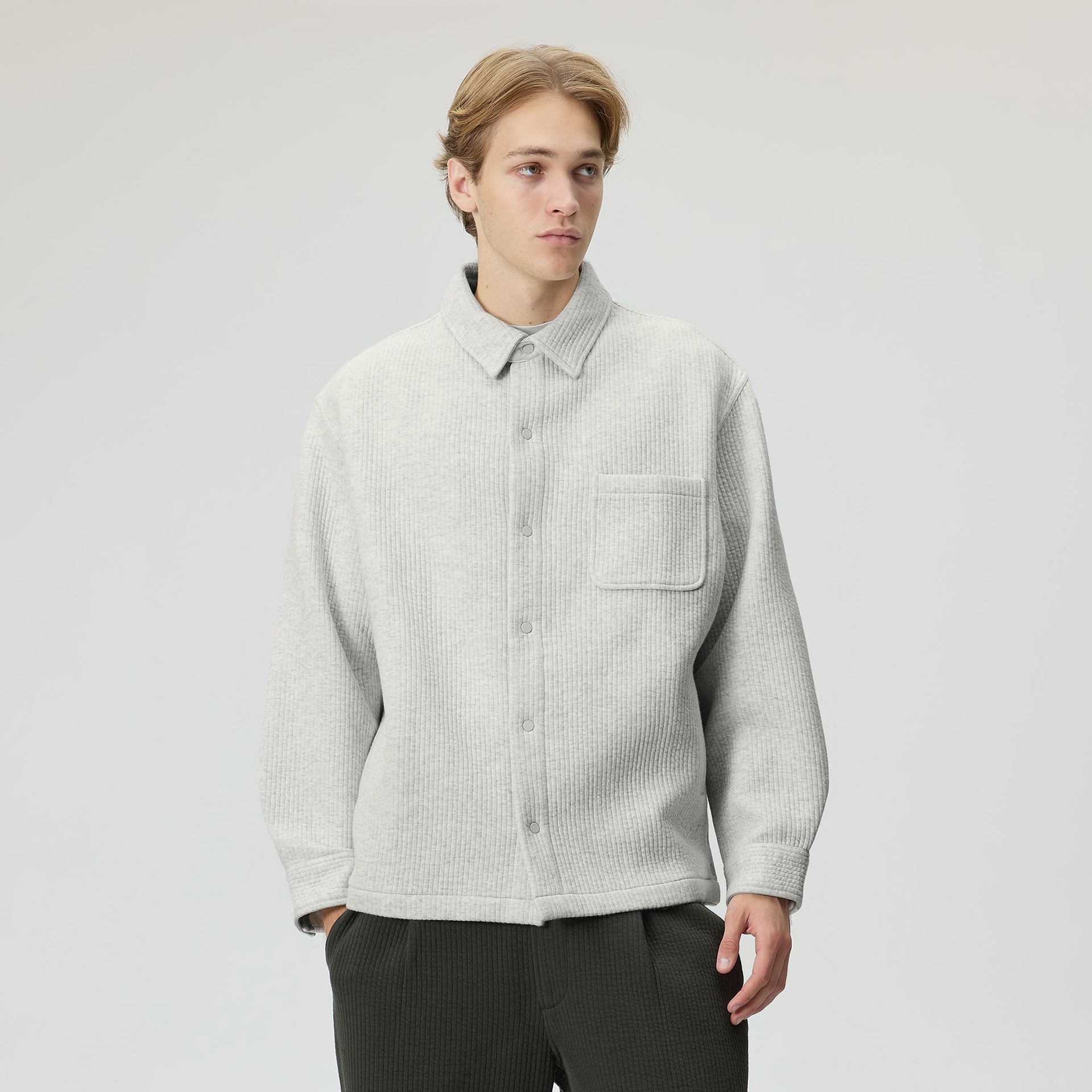 Kith Striped Interlock Ginza Shirt Jacket -  Light Heather Grey