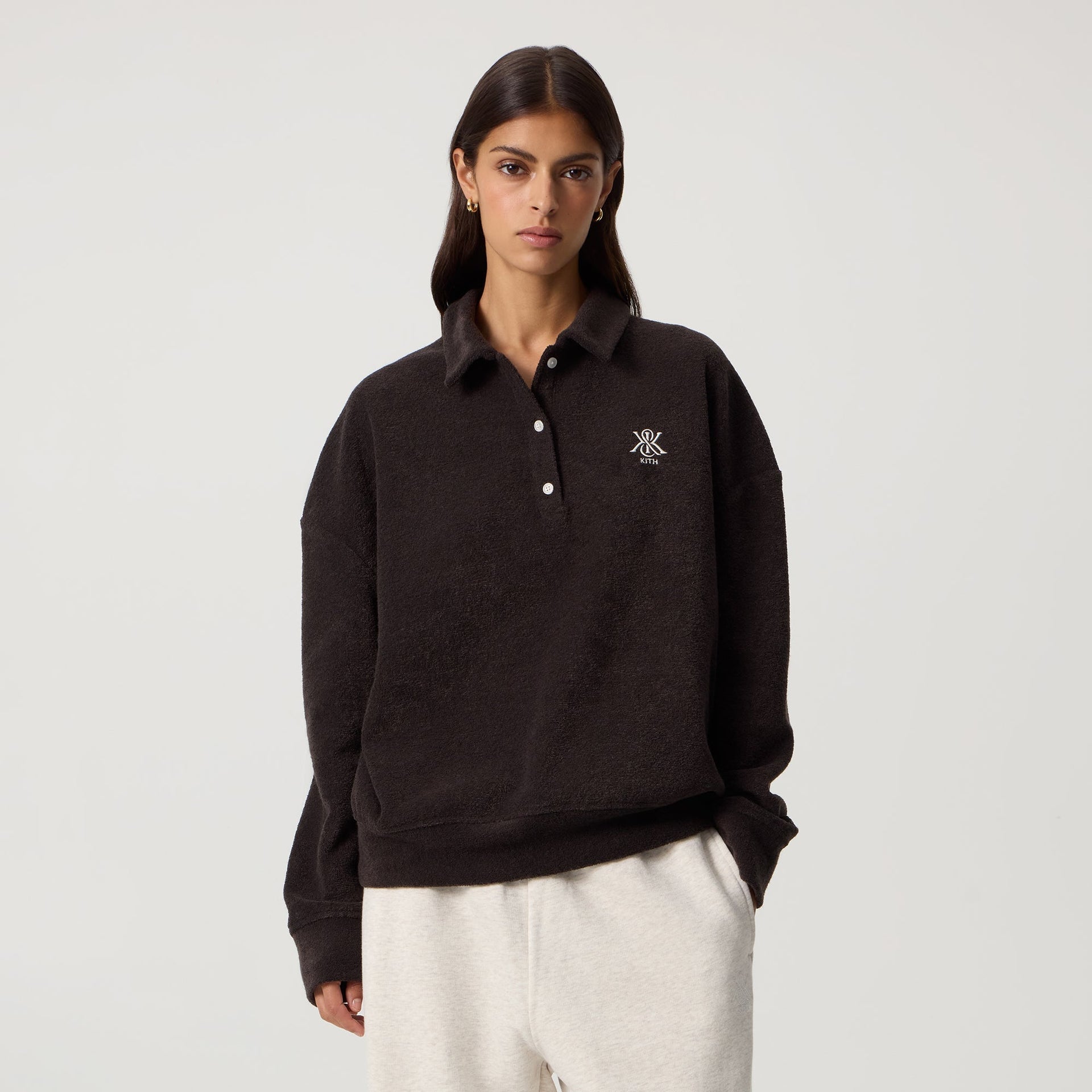 Kith Women Selma Boucle Towel Polo Long Sleeve - Kindling