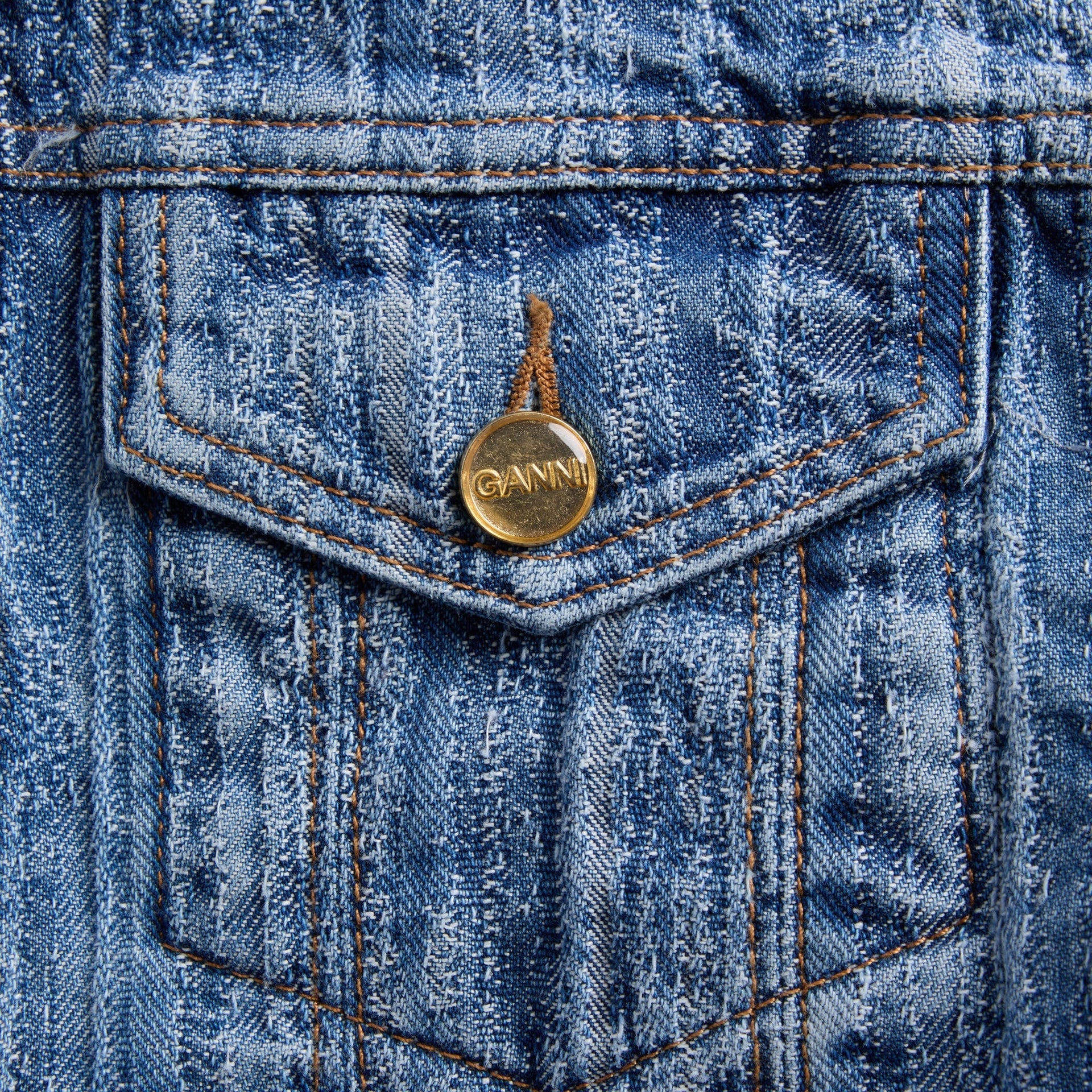 Ganni Structured Denim Fitted Jacket in Mid Blue Stone