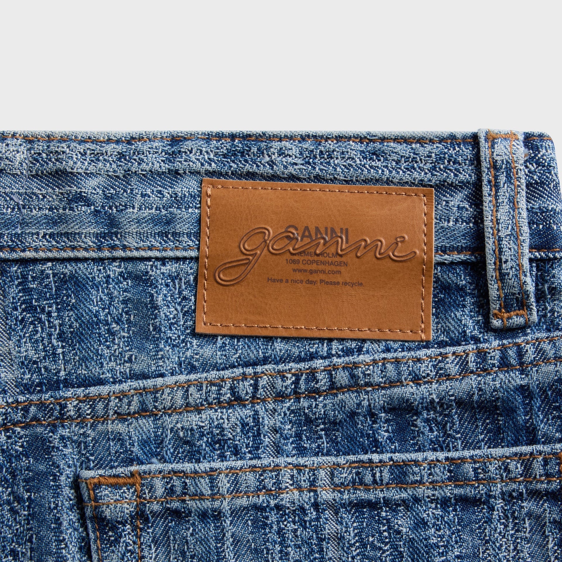 Ganni Structured Denim Double Fly Baggy Jeans in Mid Blue Stone