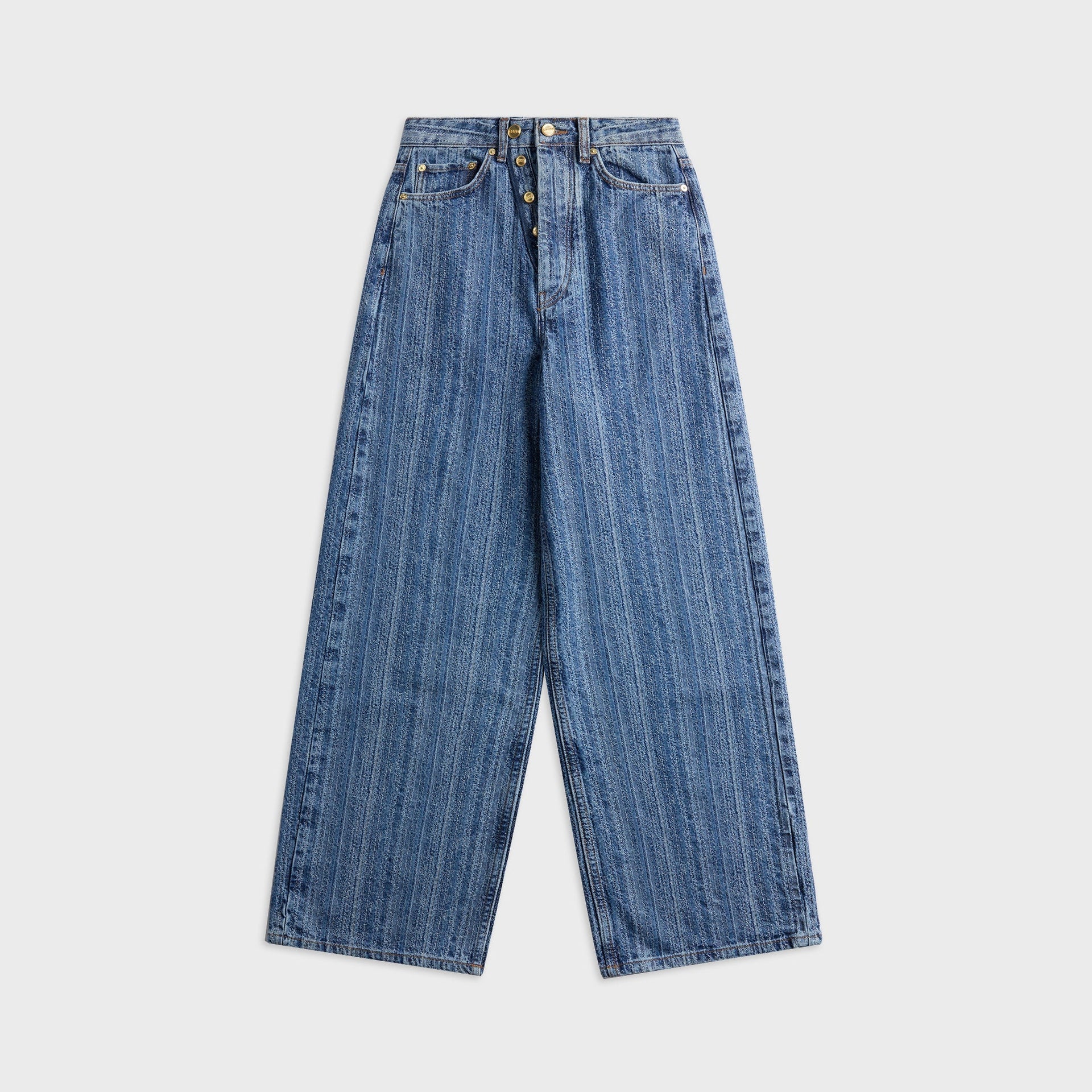 Ganni Structured Denim Double Fly Baggy Jeans in Mid Blue Stone