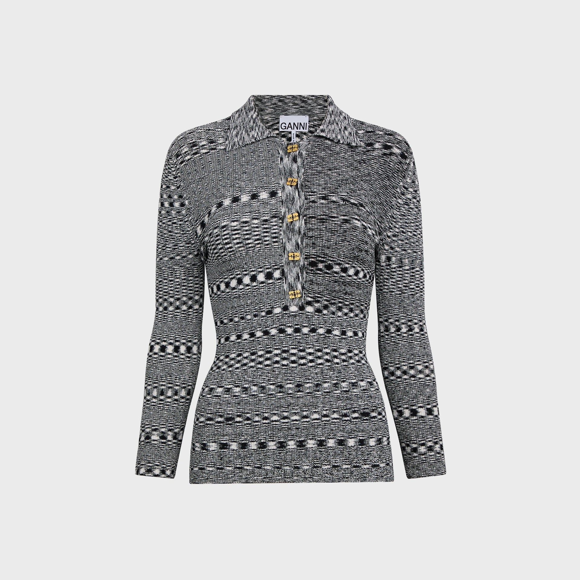 Ganni Spacedyed Polo in Black