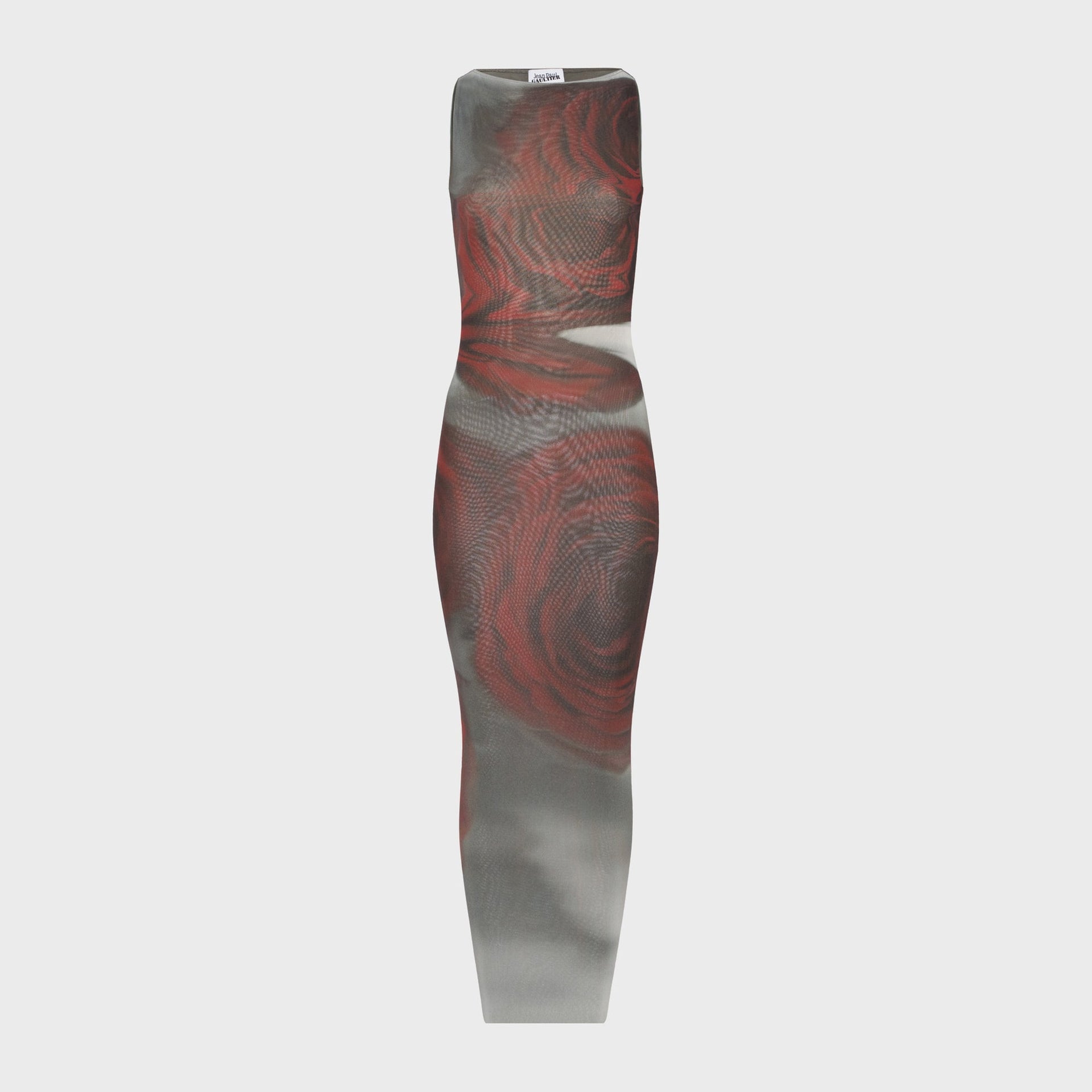 Jean Paul Gaultier Printed Blurry Roses Dress in White / Grey / Red