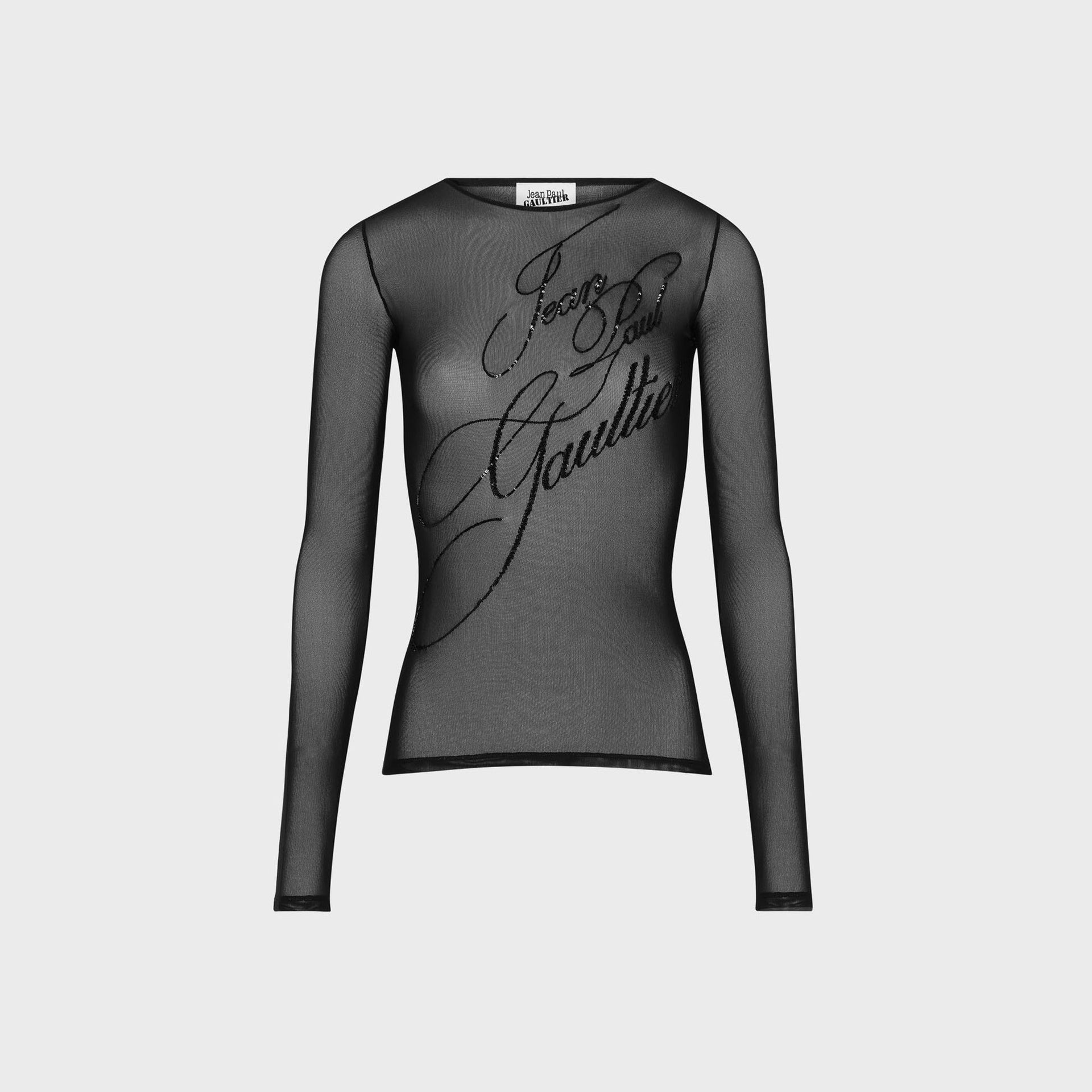 Jean Paul Gaultier Mesh Long Sleeves Top With Sequins Embroidery - Black