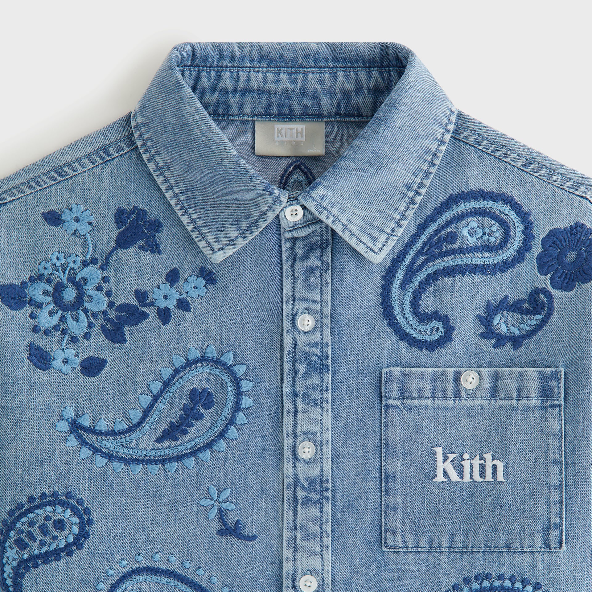Kith Kids Floral Paisley Chambray Apollo Shirt in Kent Light Wash