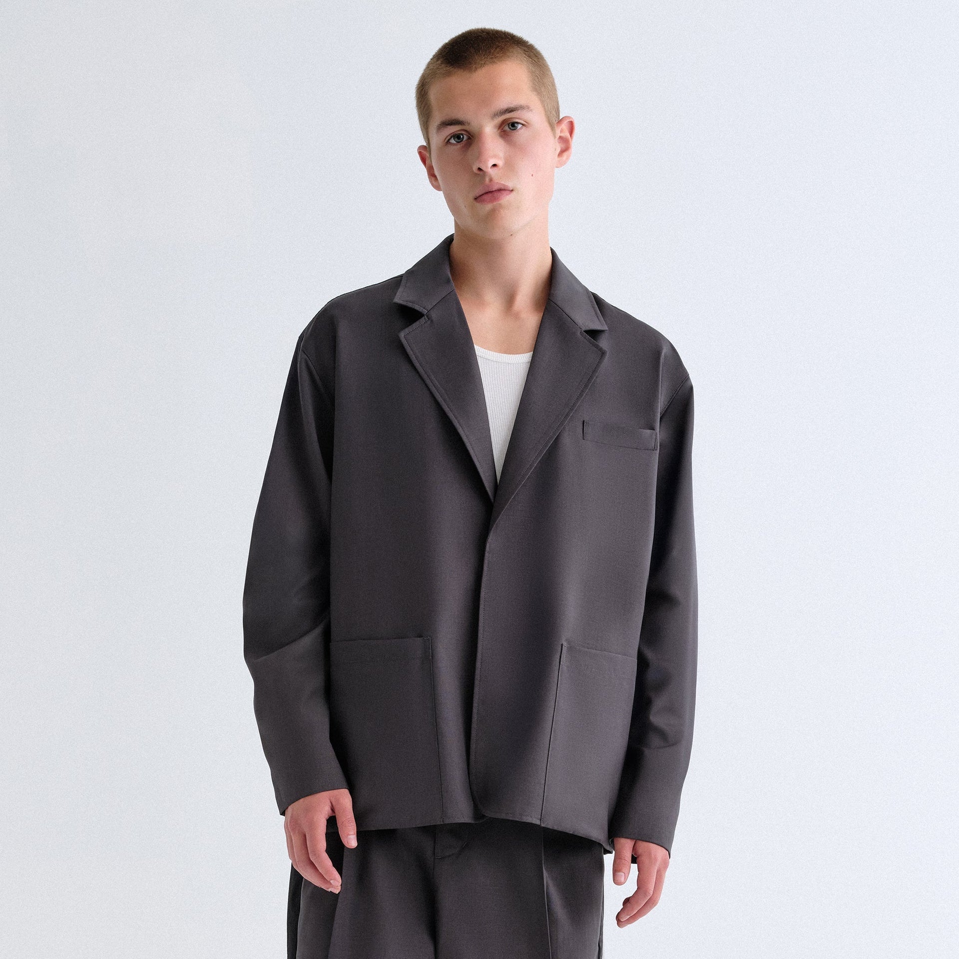 &Kin Tropical Wool Reversible Brant Blazer - Carbon