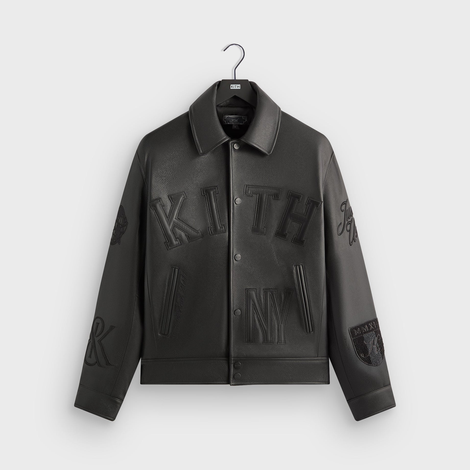Kith Pebbled Leather Varsity Coaches Jacket - Black