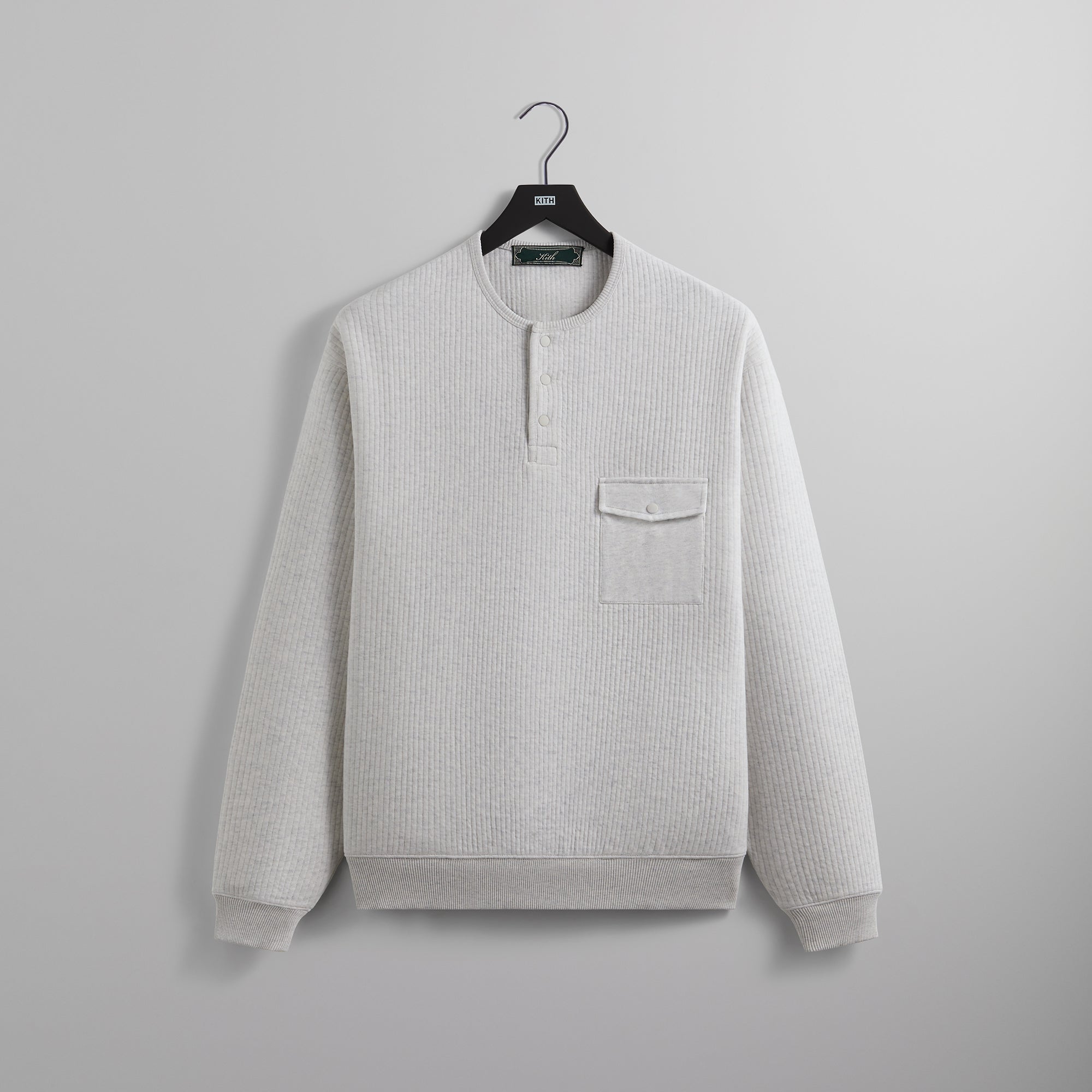 Kith Striped Interlock Samson Henley - Light Heather Grey