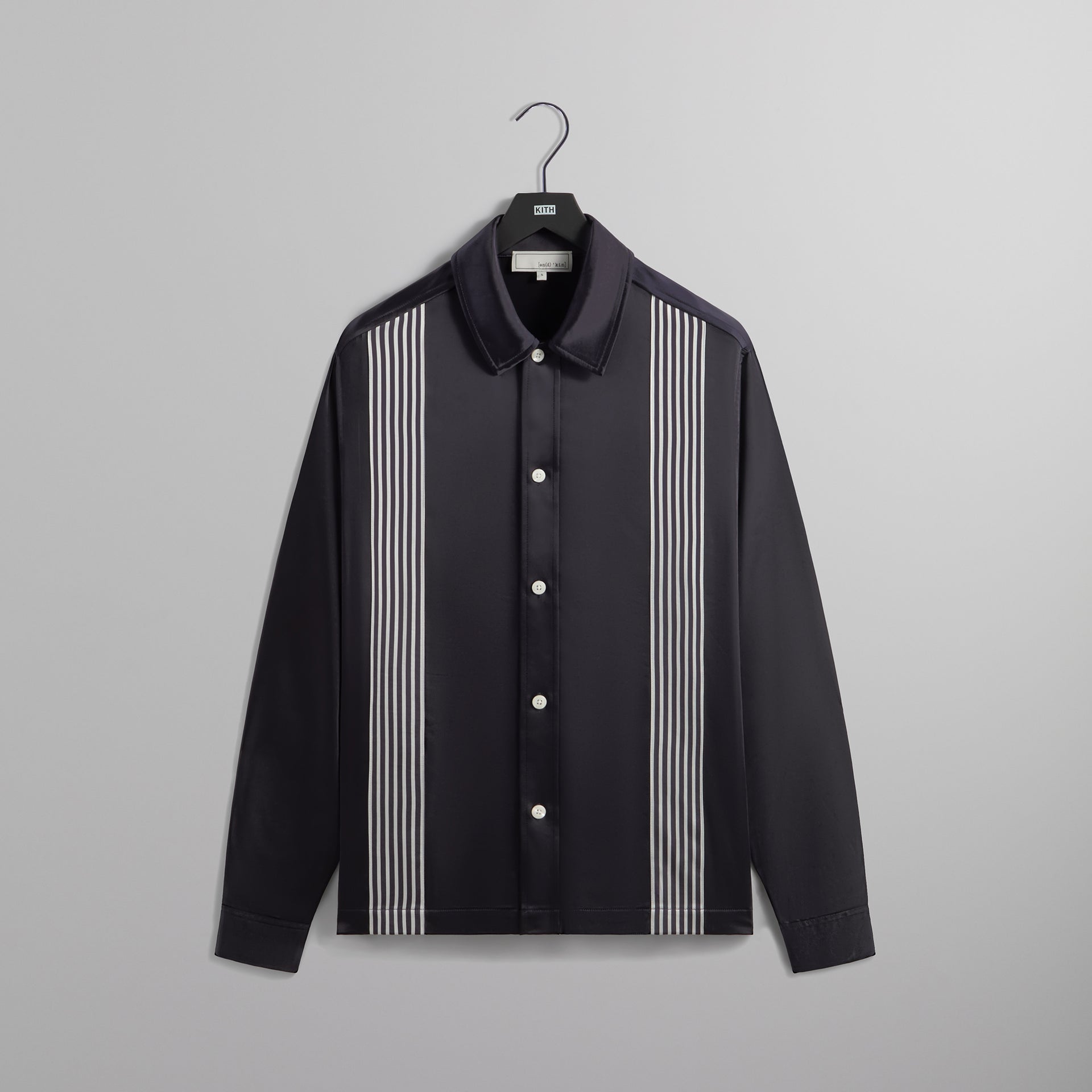 &Kin Stripe Combo Long Sleeve Boxy Collared Overshirt - Ink