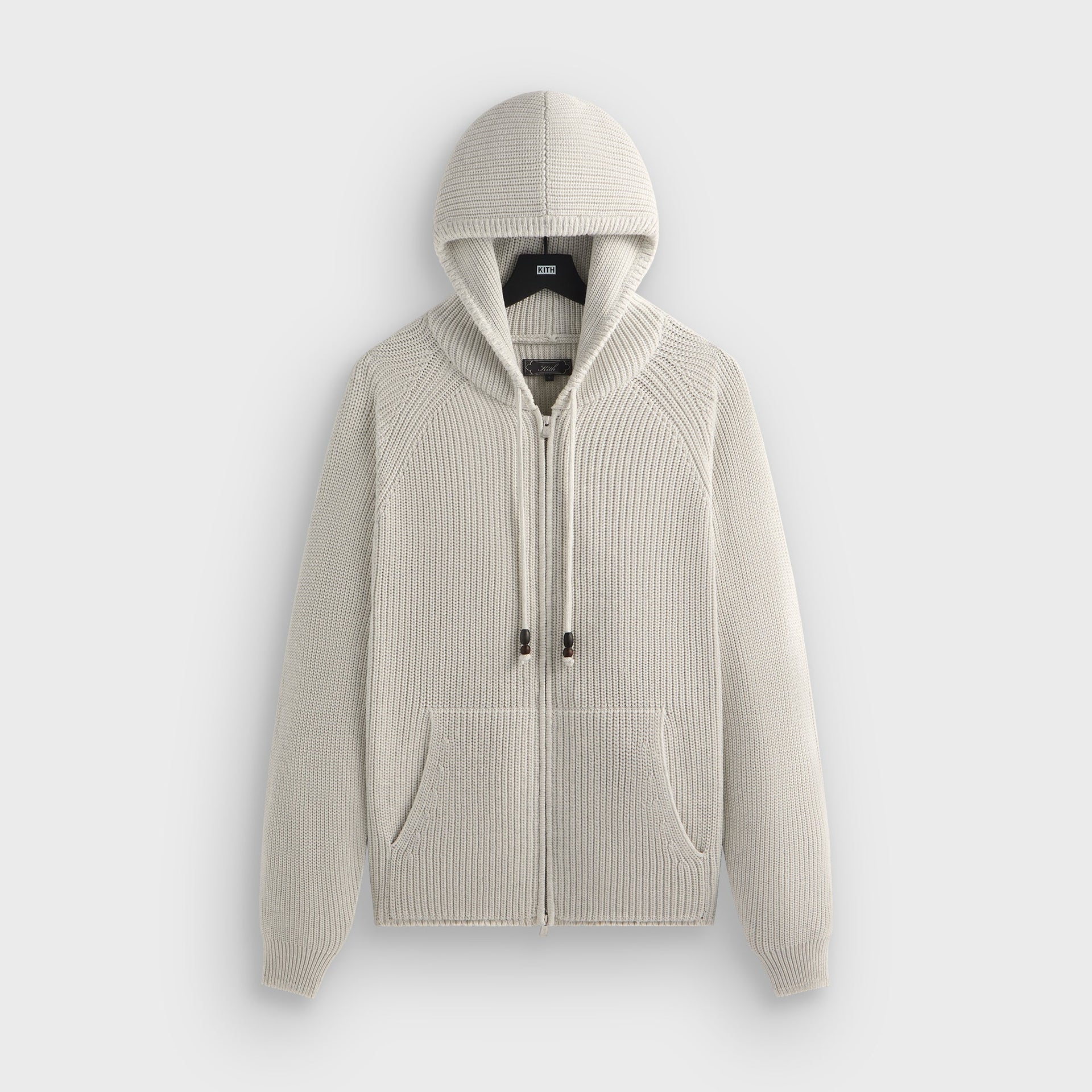 Kith Full Zip Miles Knit Hoodie - Light Heather Grey
