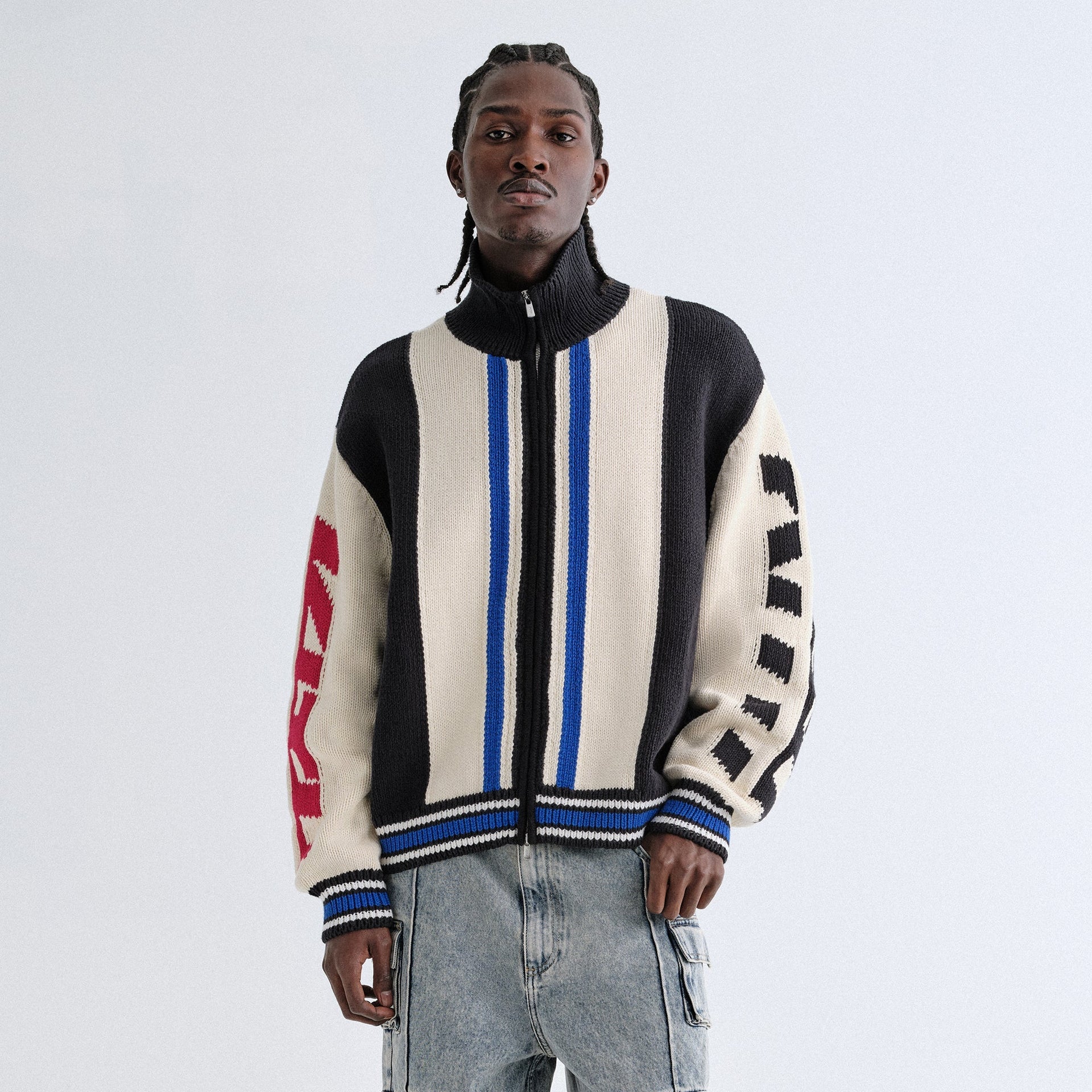 Kith Color-Blocked Moto Full Zip Wyona Sweater - Sandrift