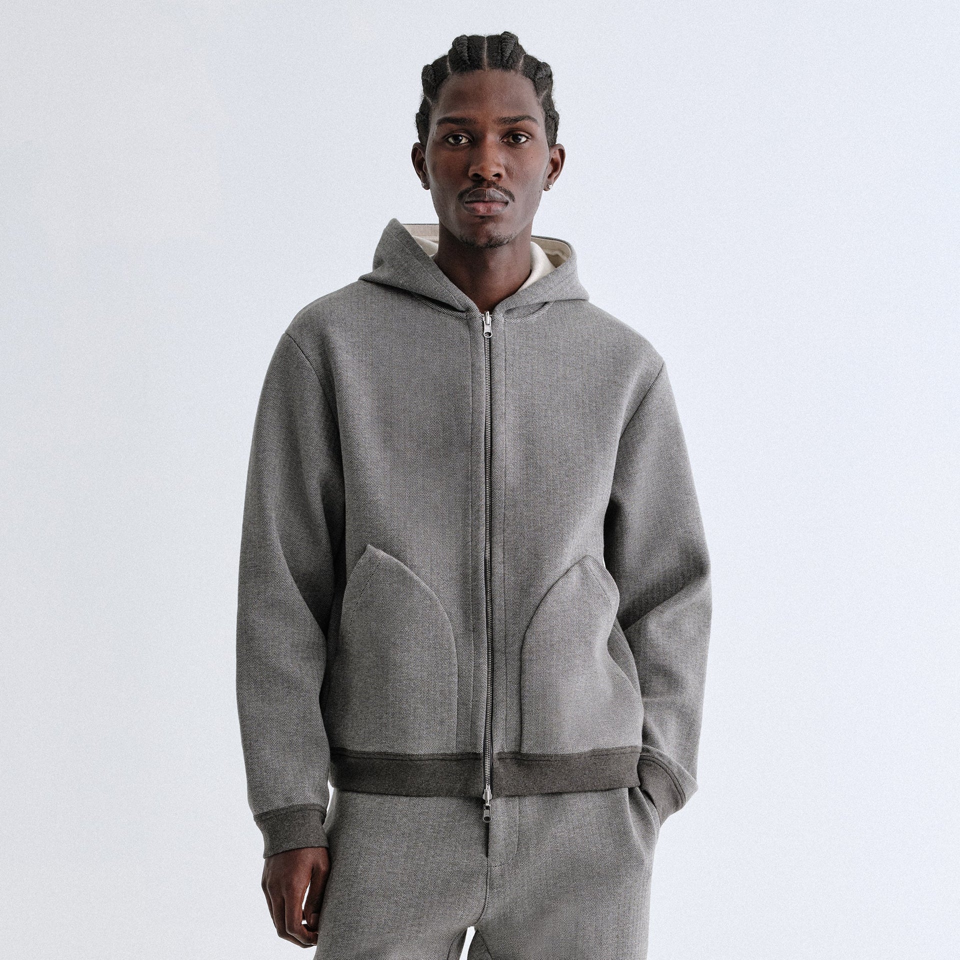 &Kin Reversible Double Face Williams V Hoodie - Dark Heather Grey
