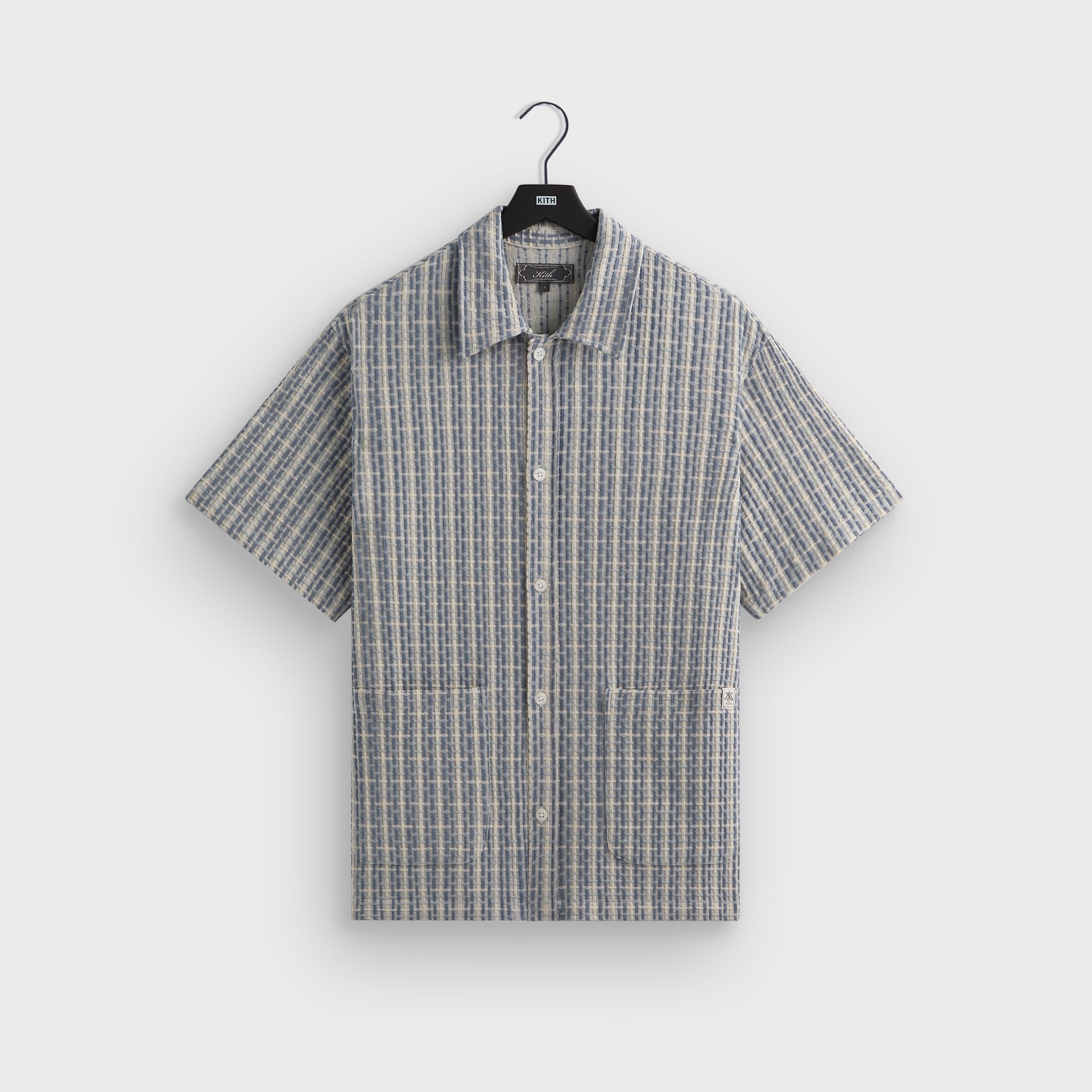 Kith Bubble Check Short Sleeve Boxy Collared Overshirt - Light Indigo