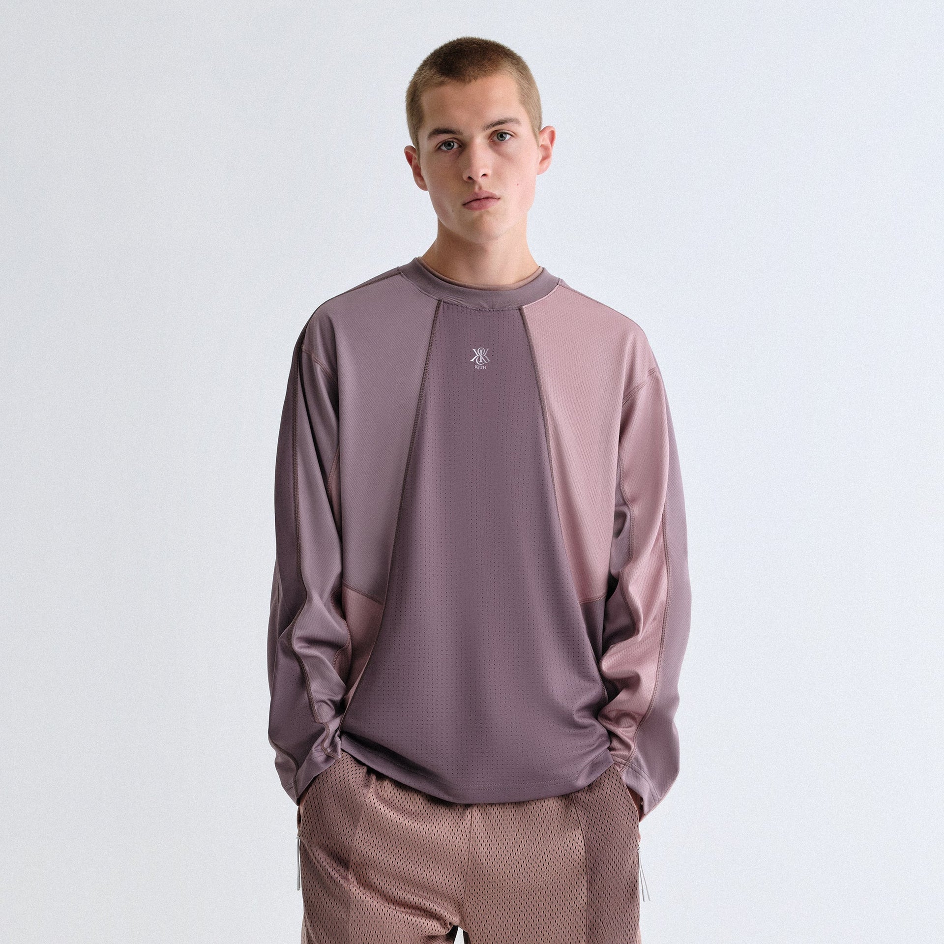 Kith Long Sleeve Panelled Otto Tee - Dusty Mauve