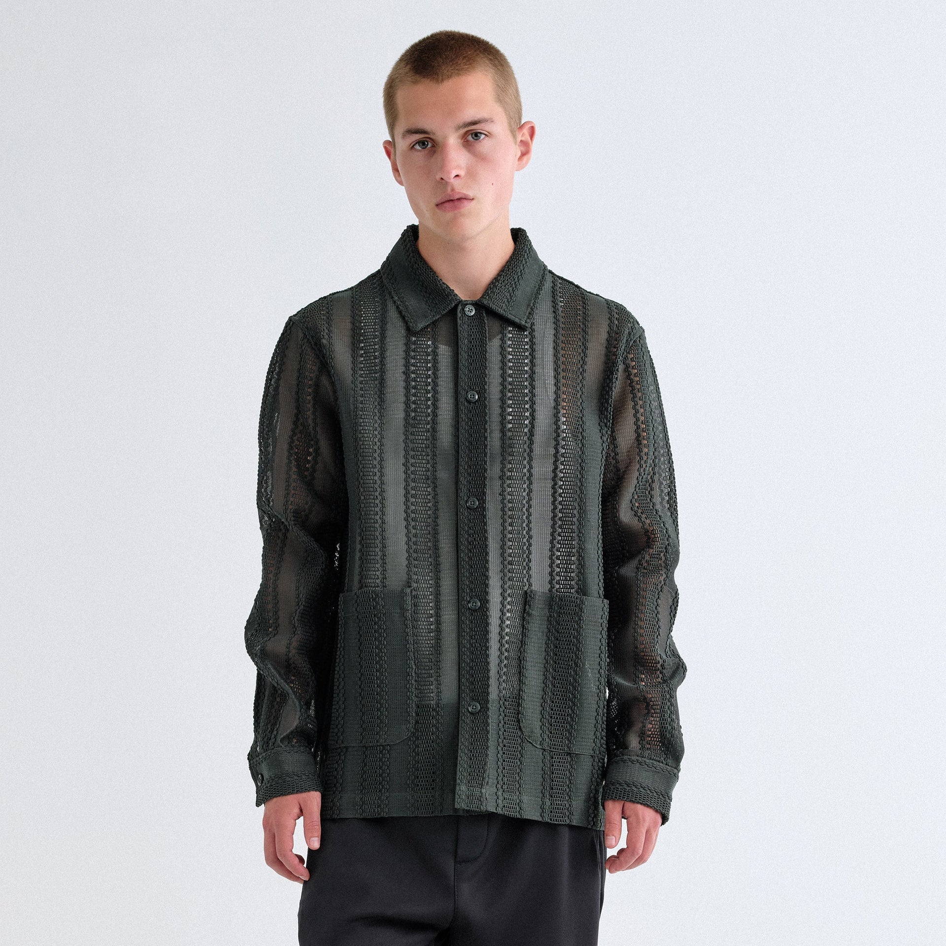 Kith Ladder Lace Long Sleeve Boxy Collared Overshirt - Stadium