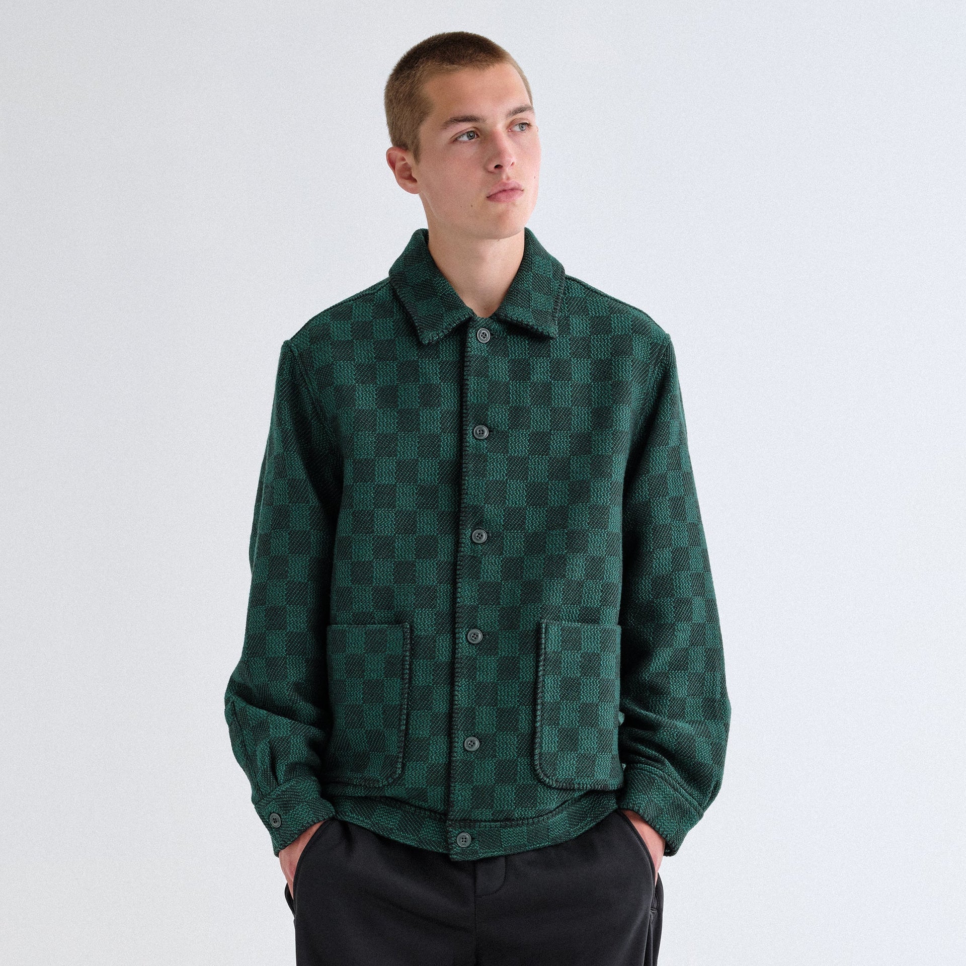 Kith Check Boucle Boxy Collared Overshirt - Ivy Green