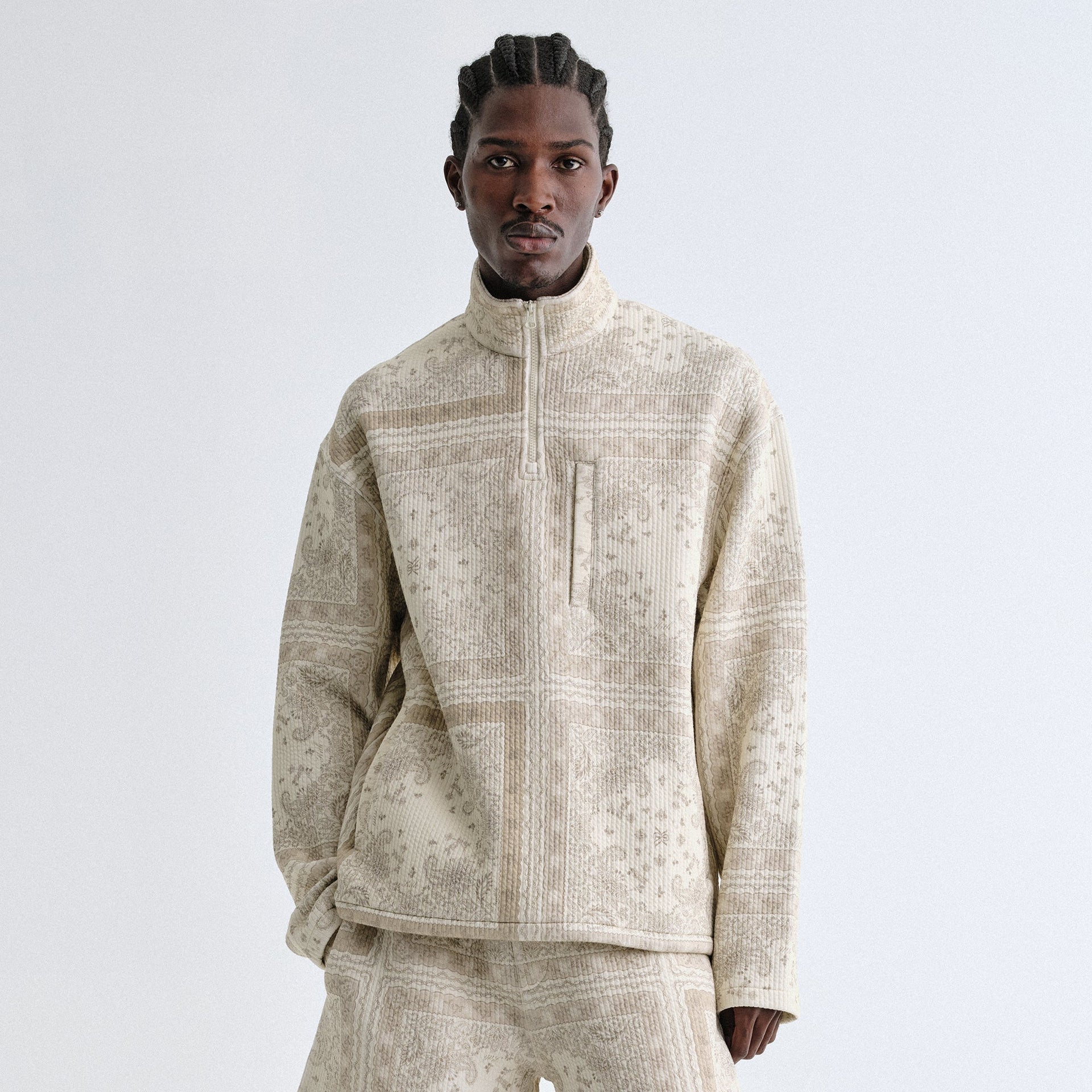 Kith Striped Interlock Claremont Quarter Zip - Canvas