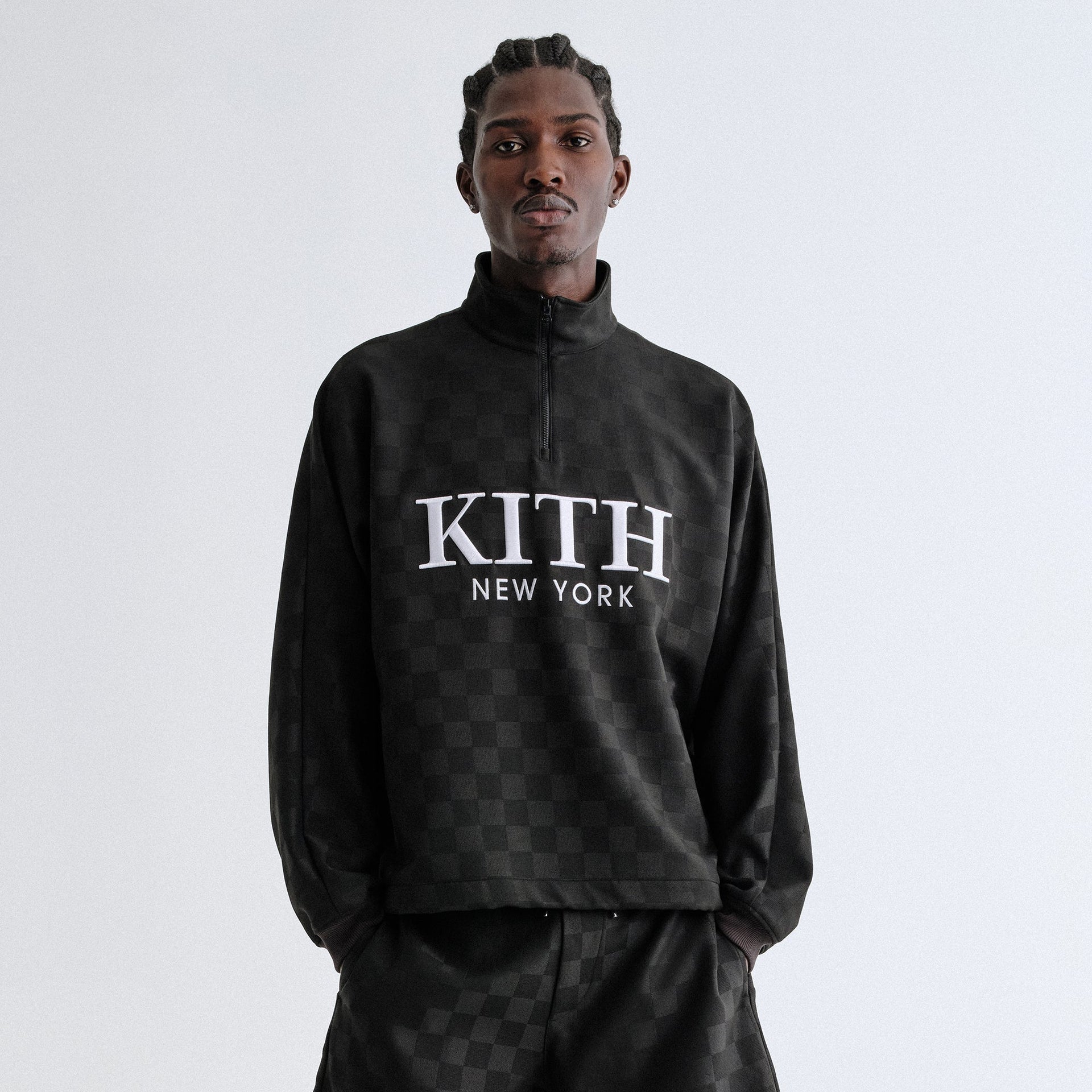 Kith Double Weave Davis Quarter Zip Pullover - Black